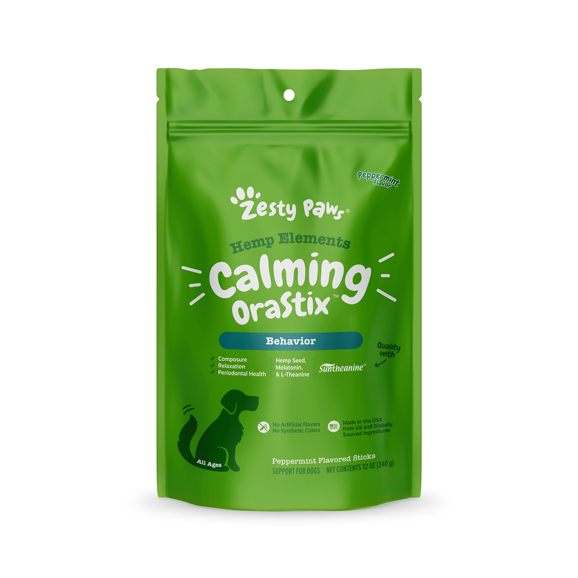 Zesty Paws Hemp Elements Calming Orastix Peppermint Flavored Chews for Dog,  12 oz.
