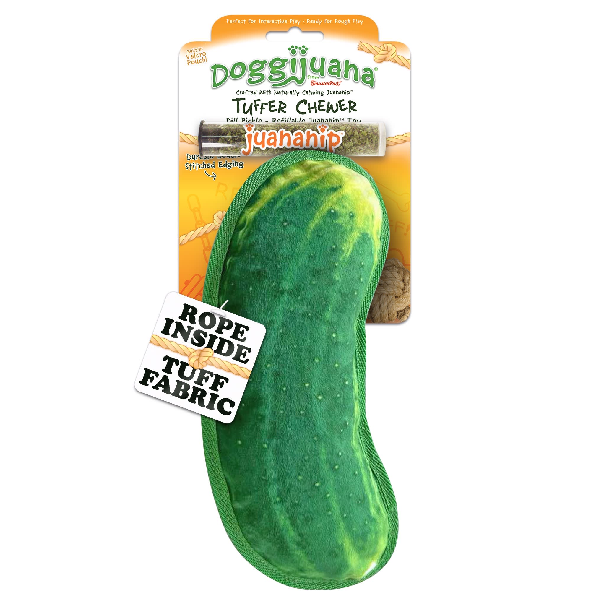 Doggijuana Tuffer Chewer Refillable Dill Pickle Dog Toy, Medium Petco
