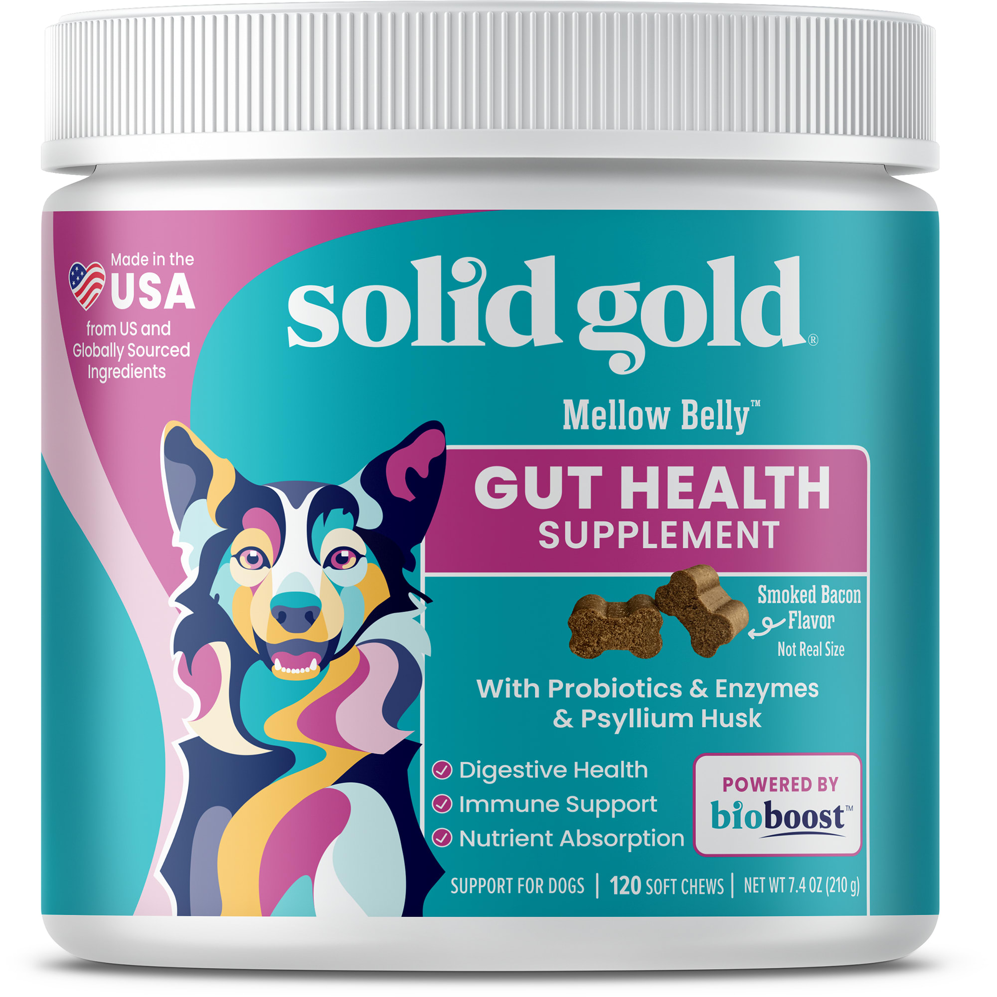 Solid Gold Mellow Belly Smoked Bacon Flavor Dog Digestive Chews 7.4 oz. Count of 120 Petco