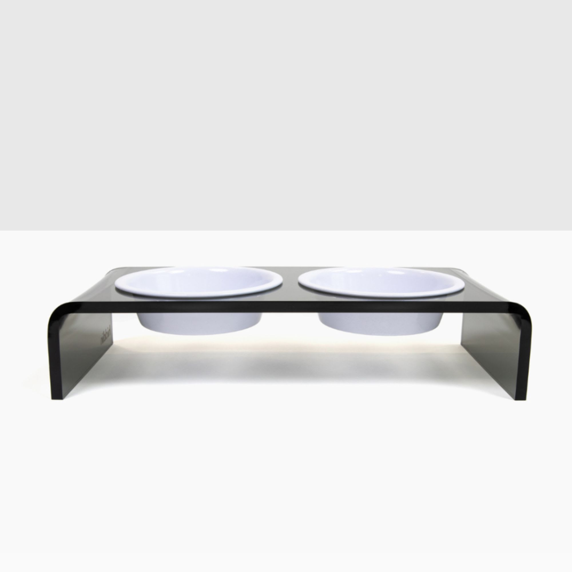 Hiddin Smoke Grey Double Bowl Pet Feeder in White 1.5 Cups