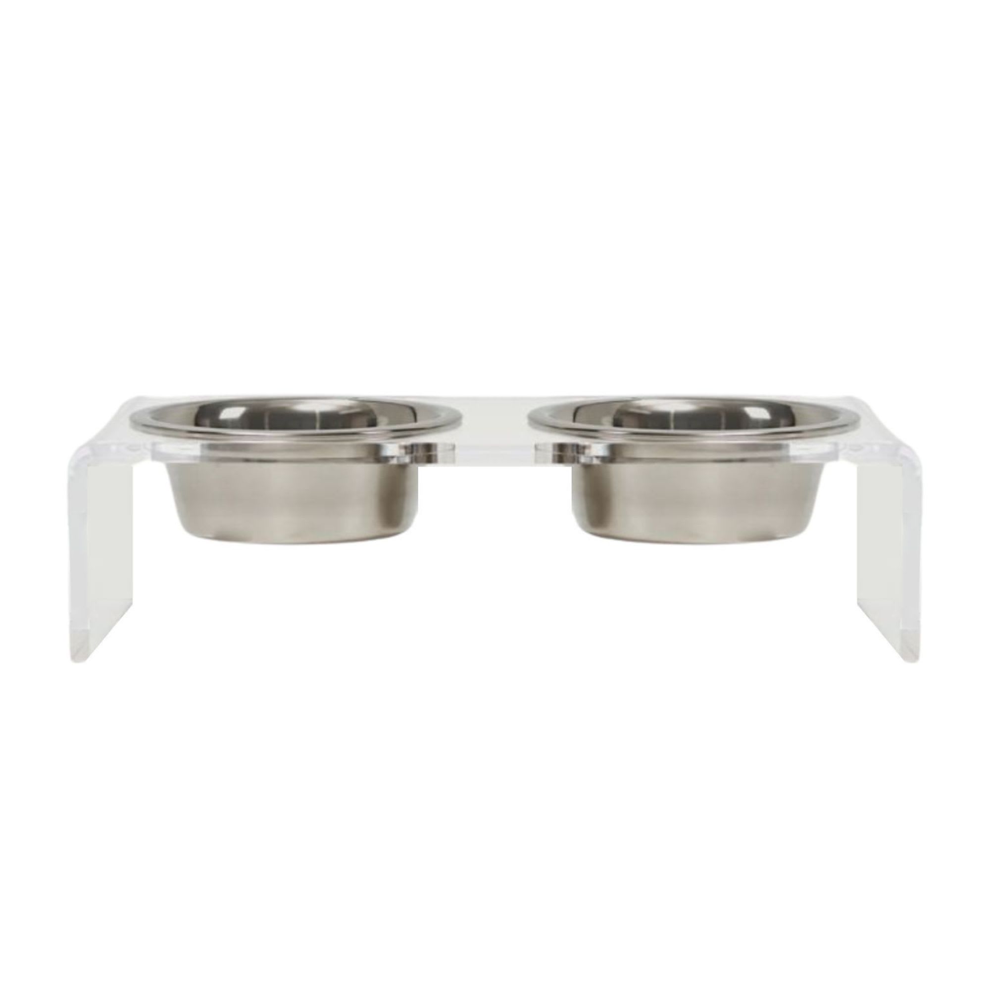 Picture of Hiddin Small Clear Double Bowl Pet Feeder in Silver, 1.5 Cups | Petco