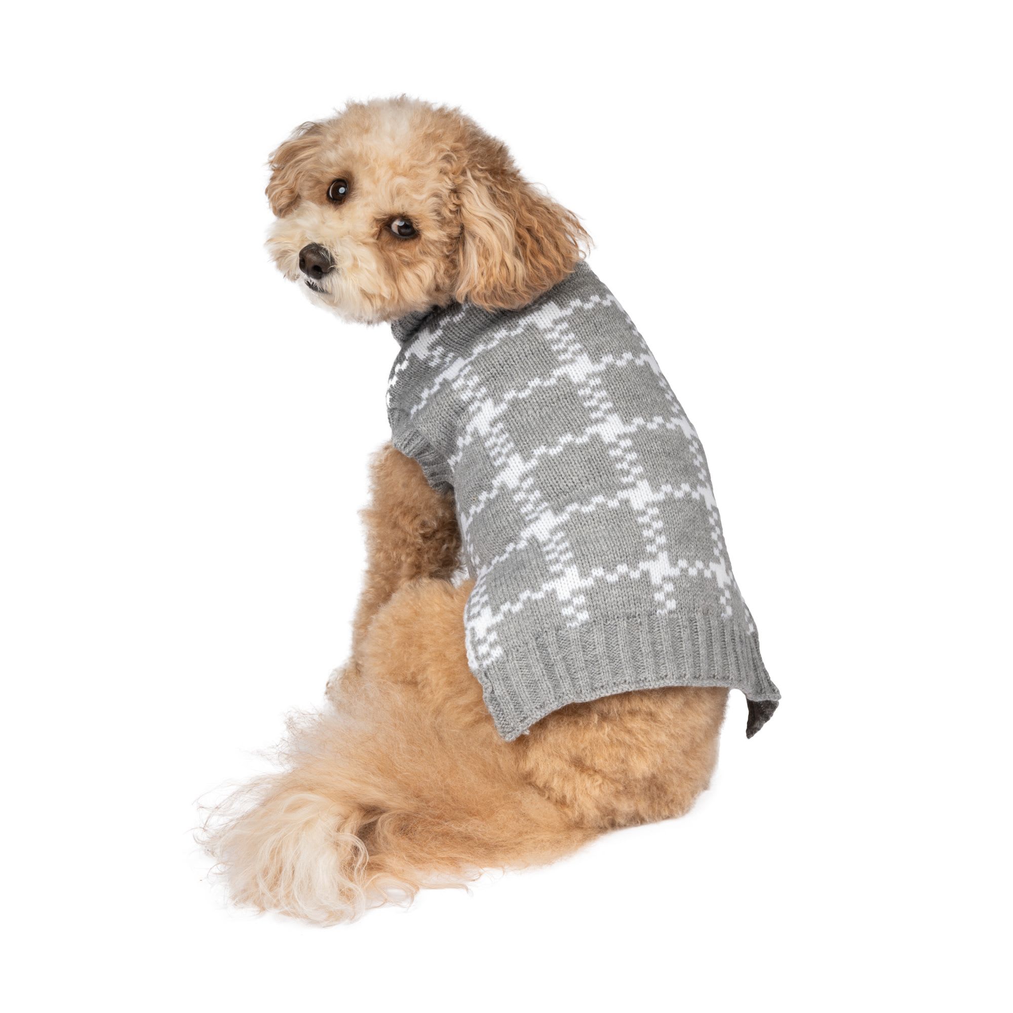 Harry Barker Windowpane Split Turtleneck Pet Sweater for Dogs and Cats X Small Gray