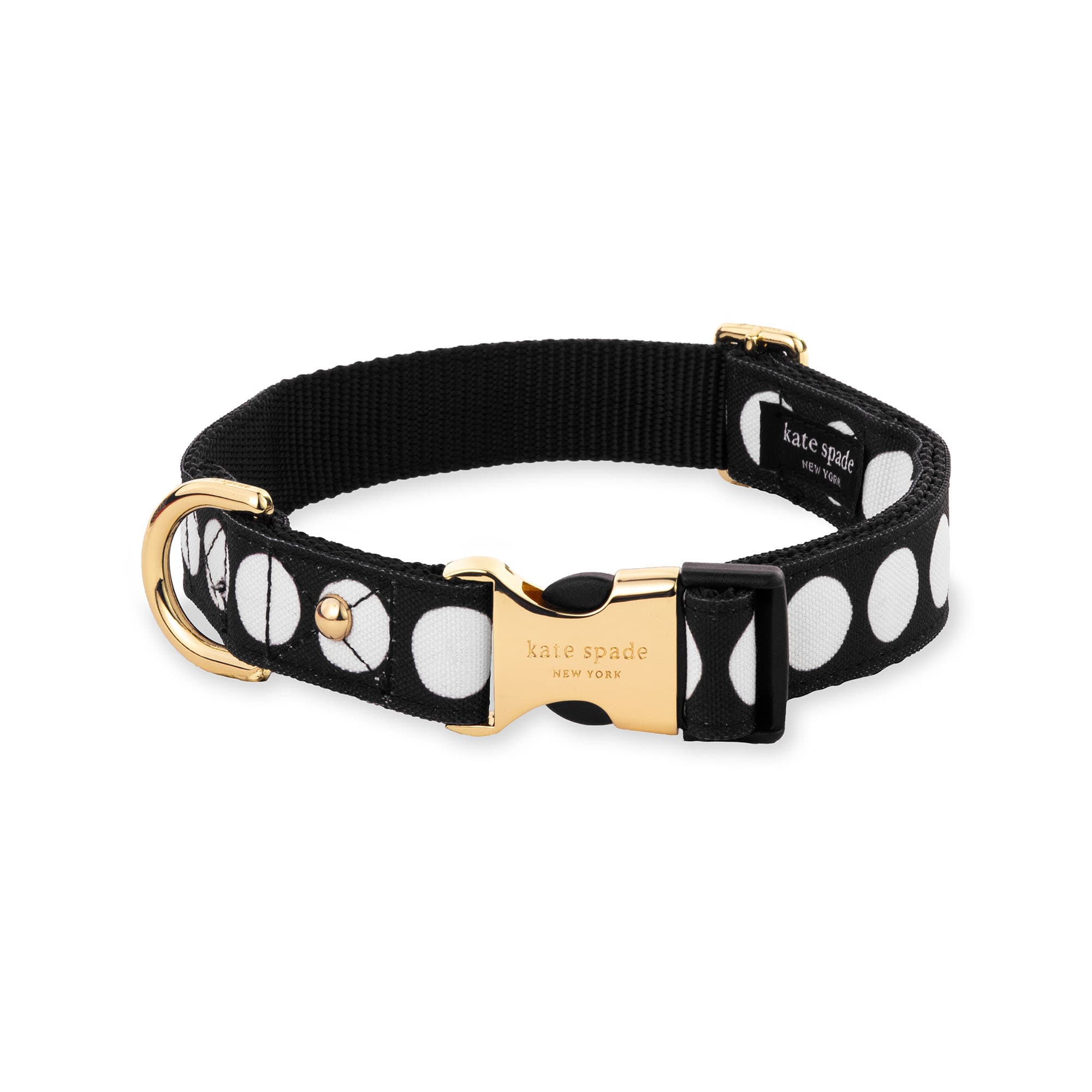 Kate Spade Large Art Dot Dog Collar with Gold Buckle & DRing