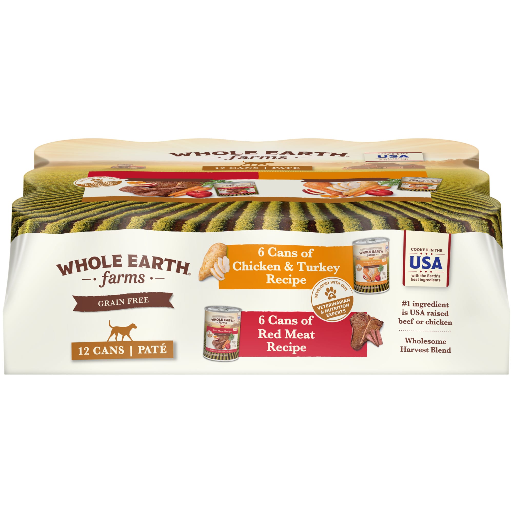 Whole Earth Farms Grain Free Chicken and Turkey, Red Meat Pate Wet Dog Food Variety Pack, 12.7 oz., Count of 12
