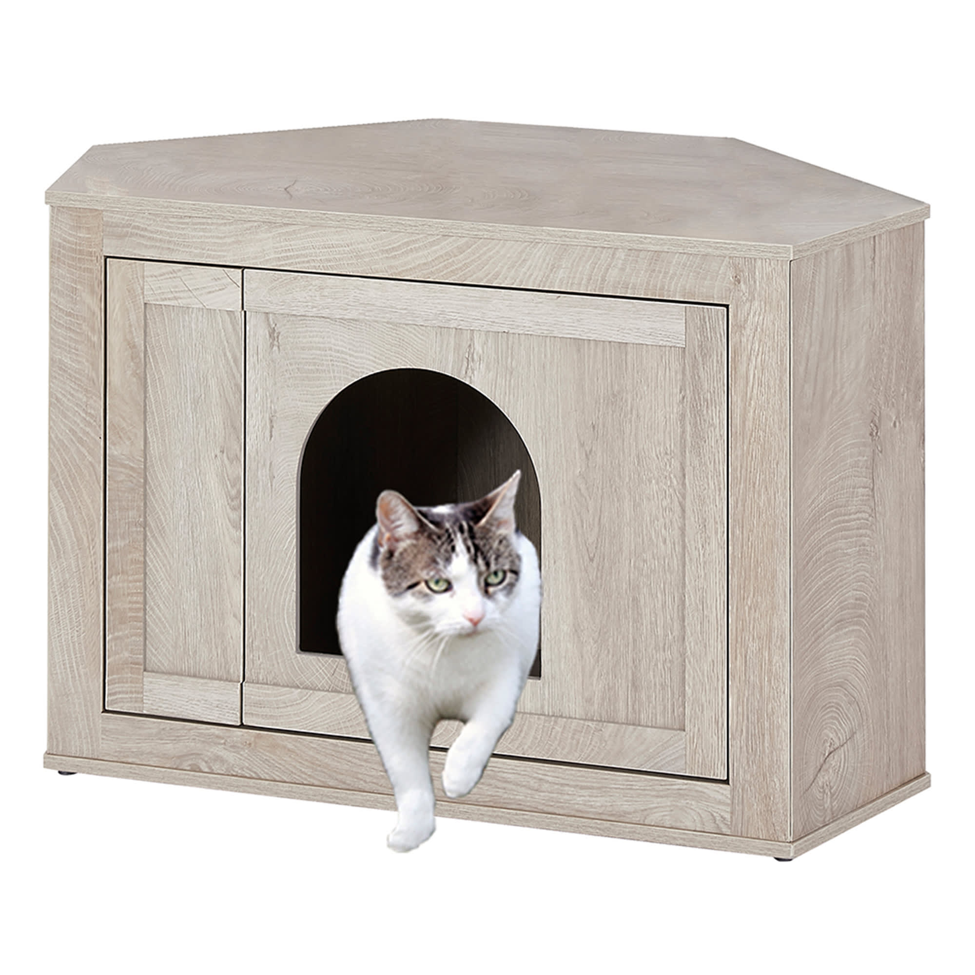 Unipaws Gray Enclosure Furniture Corner Cat Litter Box 30.7