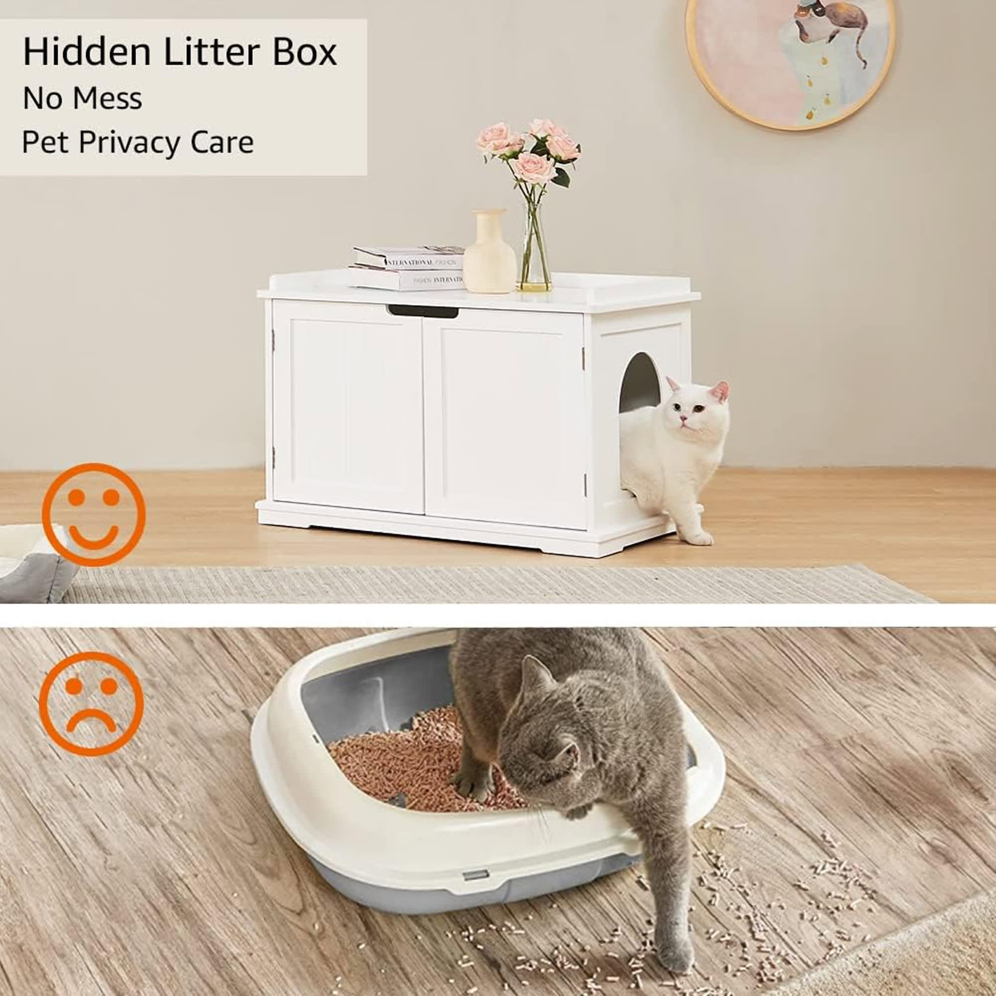 UniPaws White Cat Litter Box Enclosure Furniture, X 21