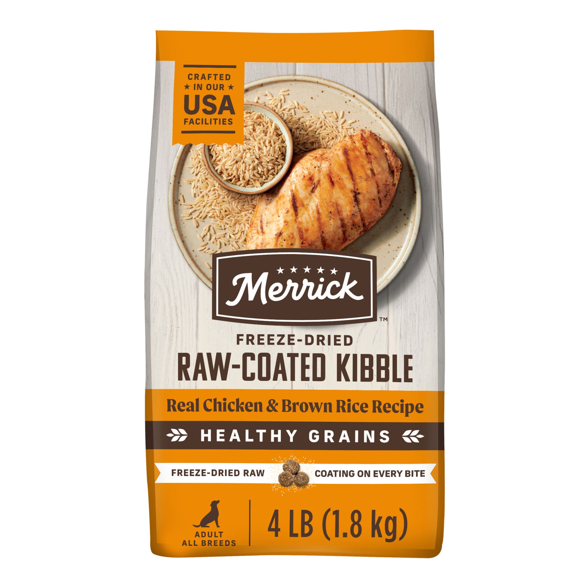 Merrick Healthy Grains Chicken and Brown Rice Raw Coated Kibble Natural High Protein Freeze Dried Dog Food 22 lbs. Petco