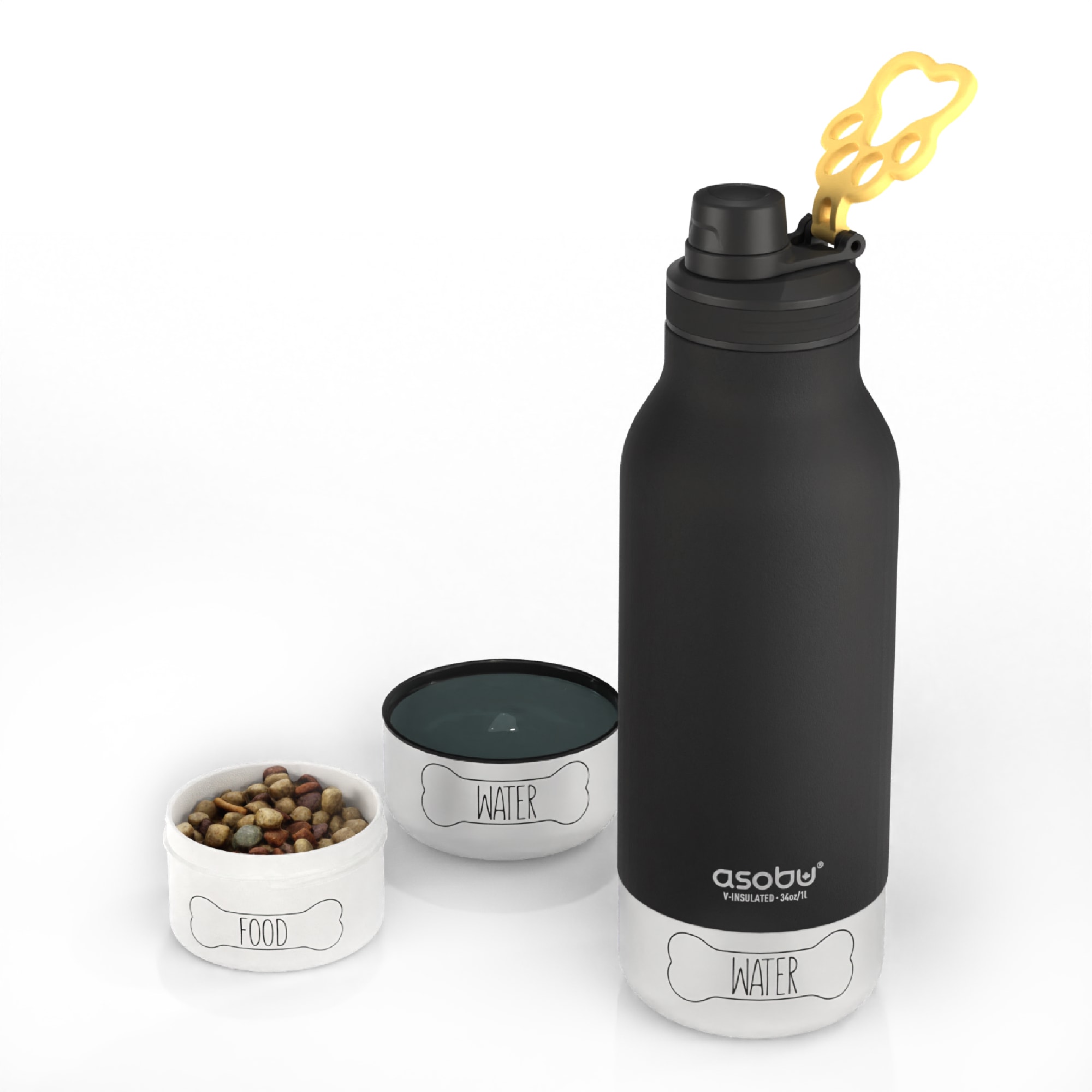 ASOBU Insulated Buddy Bottle & Dual Dog Bowls Large Black