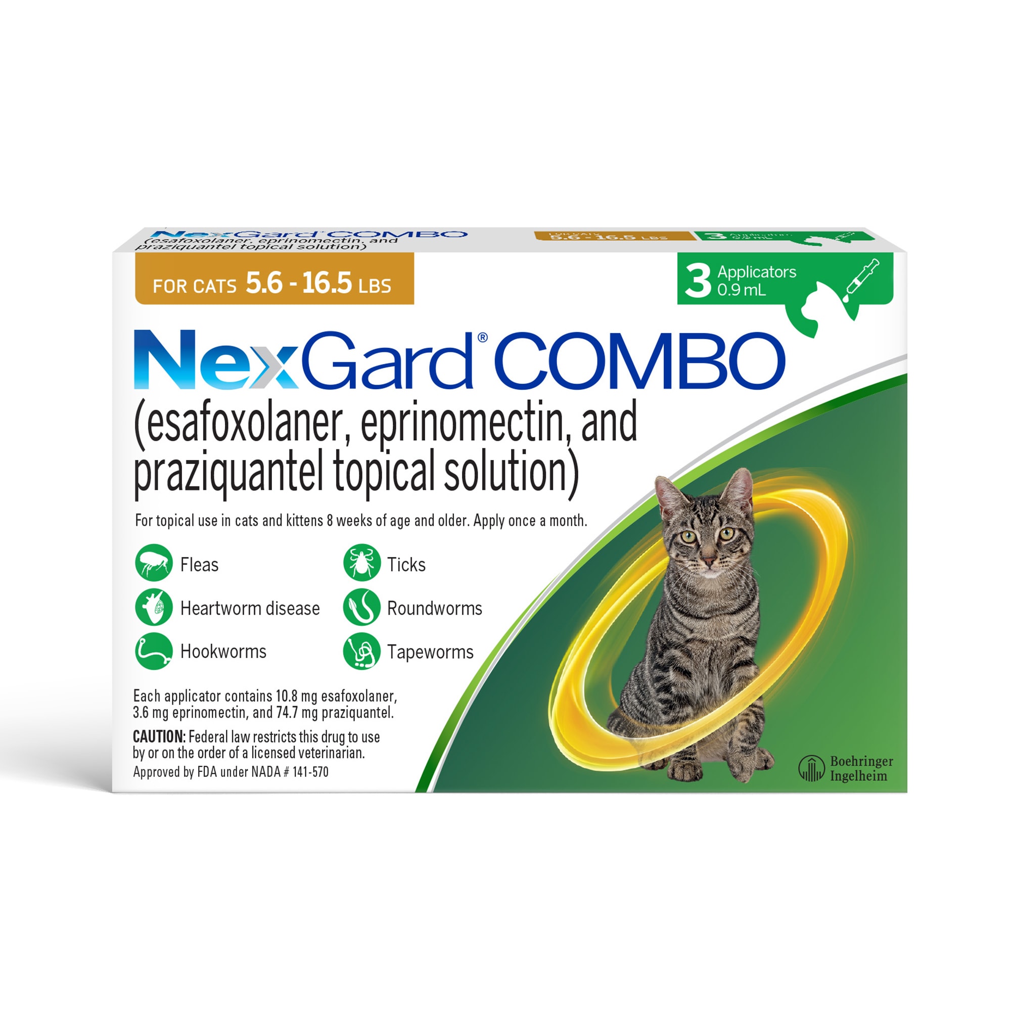 NEXGARD COMBO Topical for Cats 5.6 16.5lbs. 3 Month Supply