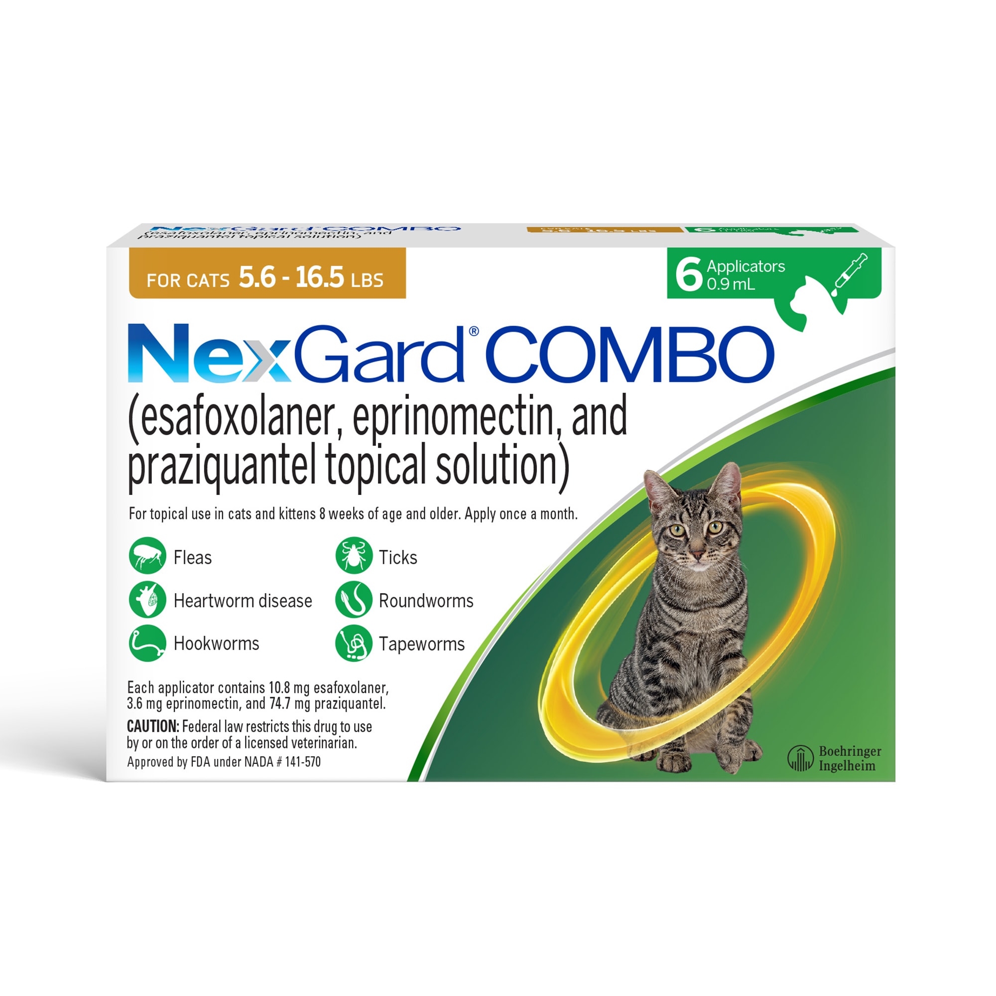 NexGard Combo Topical Cat Flea Tick Worm Treatment 6ct