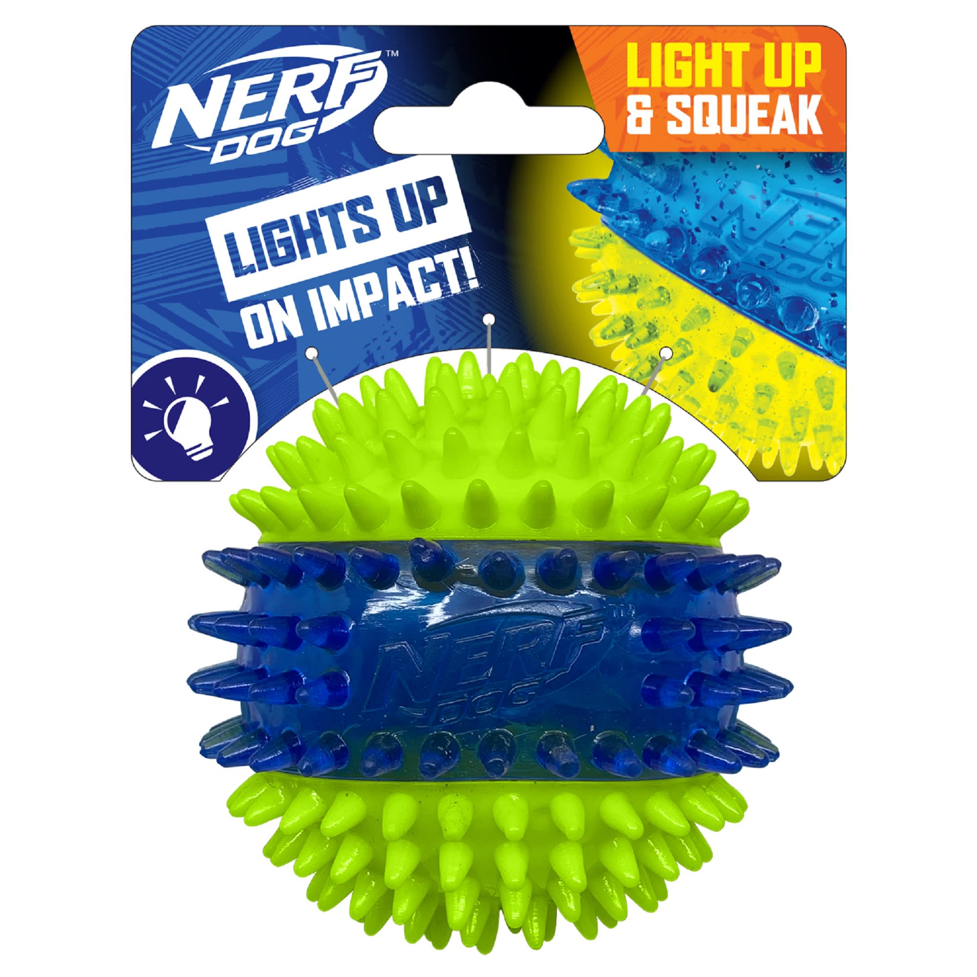 Nerf Translucent TPR 3 Part Spike LED and Squeak Ball Toys for Dogs X Small Petco