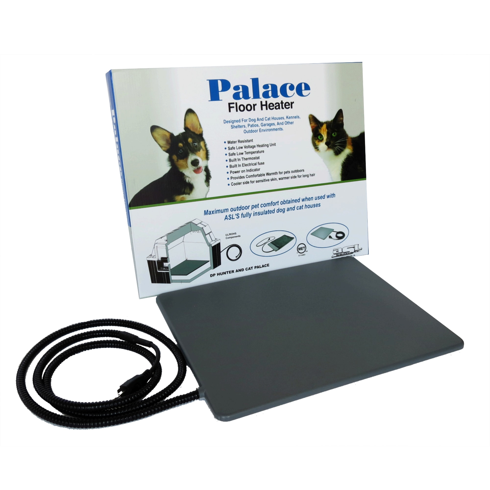 ASL Palace Floor Heating Pad for Pets, 16 L X 13 W X 1 H, Gray