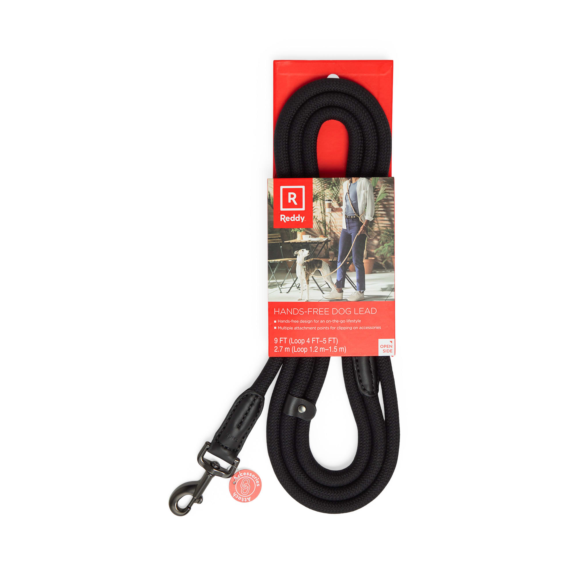 Reddy Black Hands Free Rope Lead for Dogs 9 ft. Petco