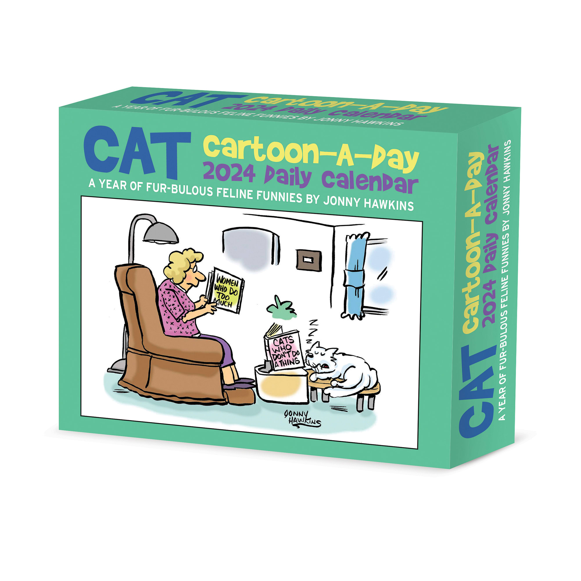Willow Creek Press Cat Cartoon-A-Day by Jonny Hawkins 2024 Box Calendar,  6.2 L X 5.4 W, Large