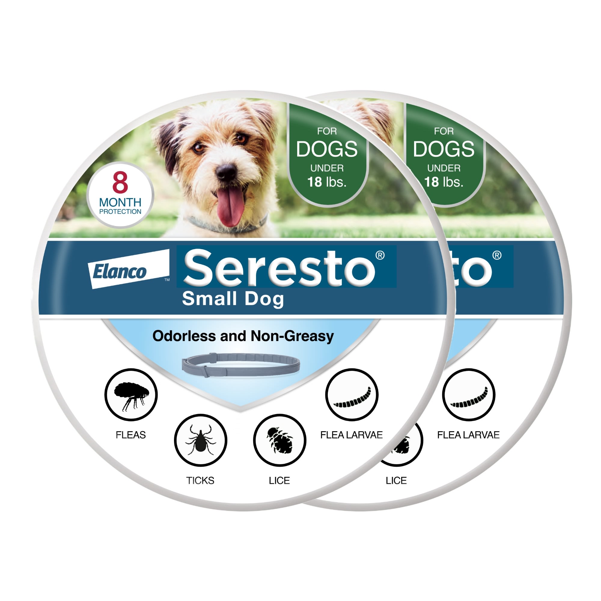 Seresto Flea & Tick Prevention Vet-Recommended Collar for Small Dogs Under 18 lbs., Pack of 2
