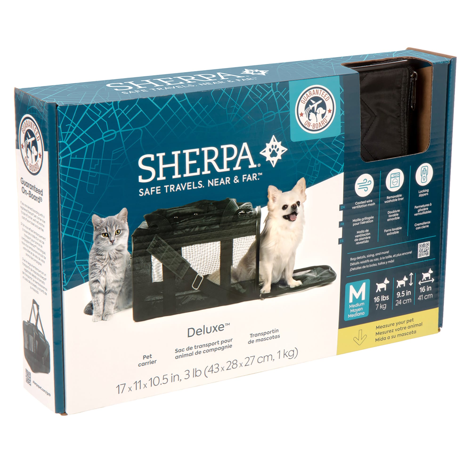 Sherpa Deluxe Black Guaranteed On Board Soft Sided Dog Cat Carrier 17 L x 11 W x 10.5 H