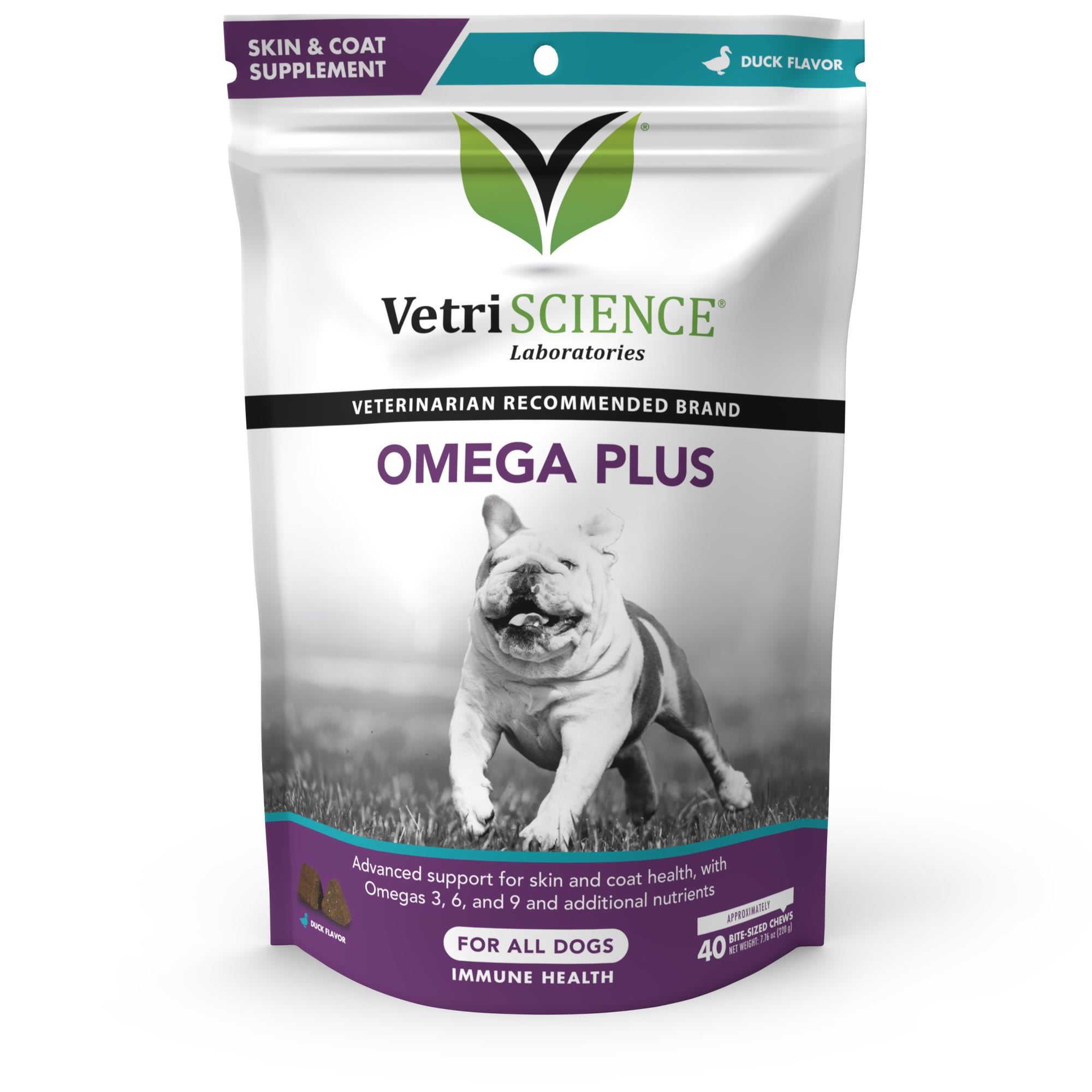 VetriScience Omega Plus Duck Flavor Skin Coat Chews for Dogs