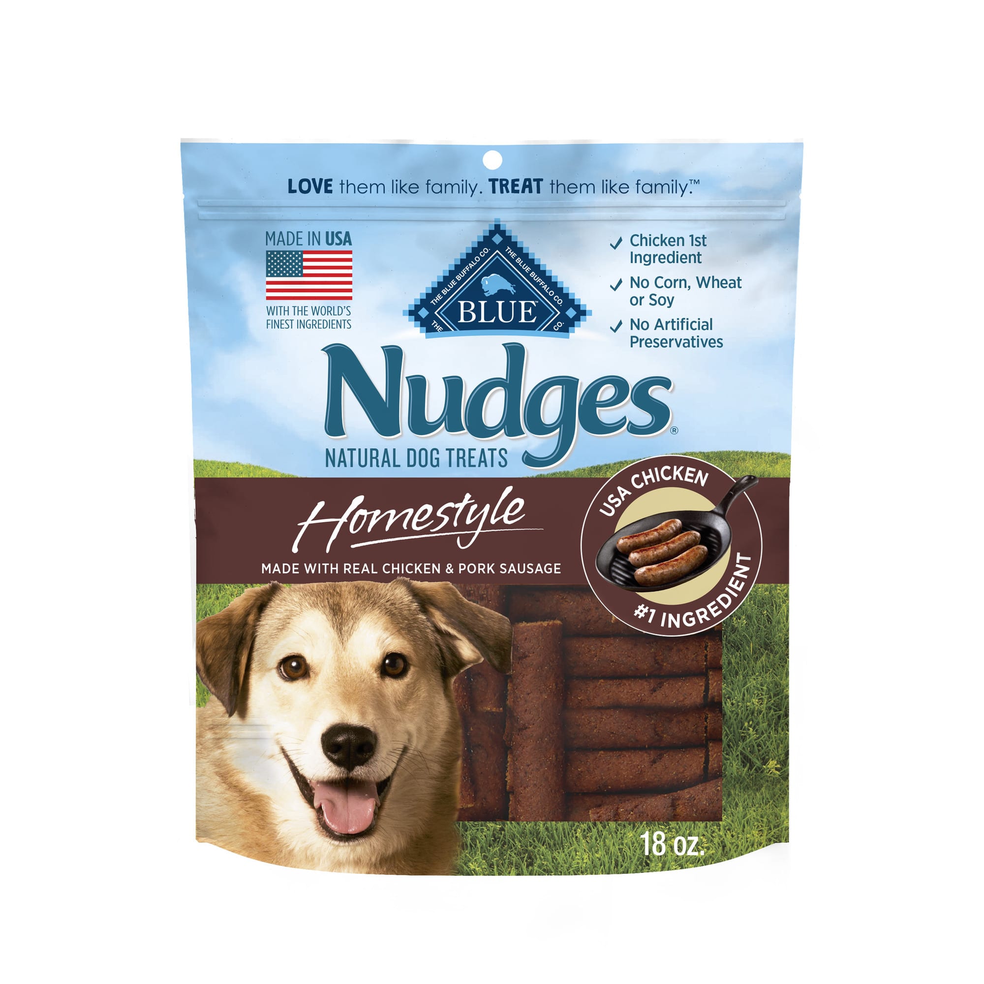 Blue Buffalo Nudges Homestyle Made with Real Chicken Pork Sausage Natural Dog Treats 18 oz