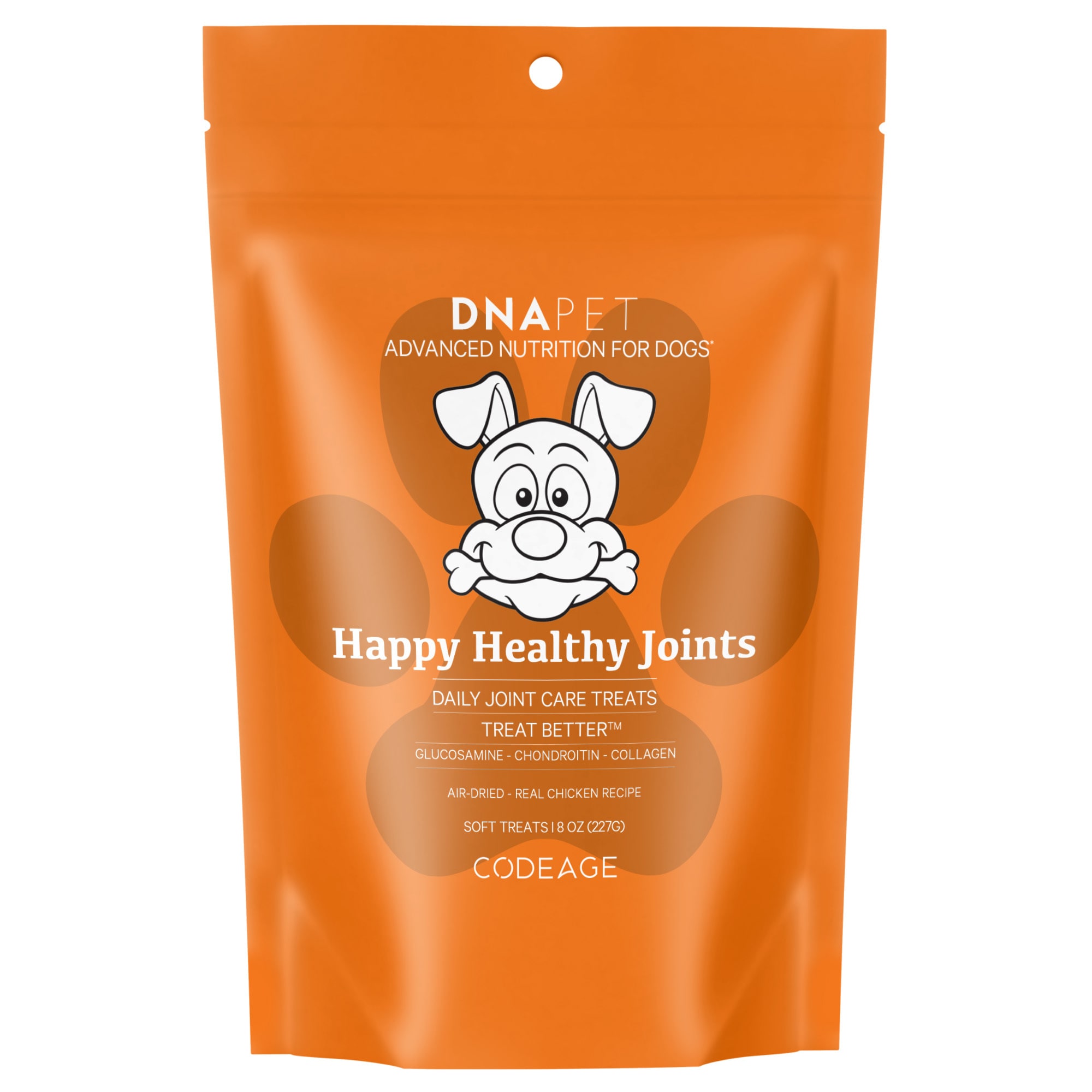 Codeage DNA PET Real Chicken Air Dried Dog Chews Beef Collagen Happy Healthy Joints Treats for Dogs 8 oz