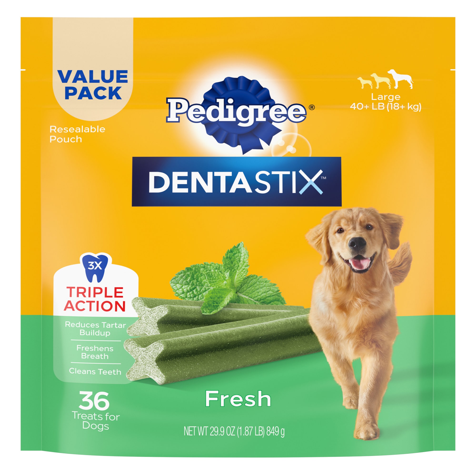 Pedigree Dentastix Fresh Flavor Dental Bone Treats For Large Dogs  1.94 Lb. Value Pack (36 Treats)