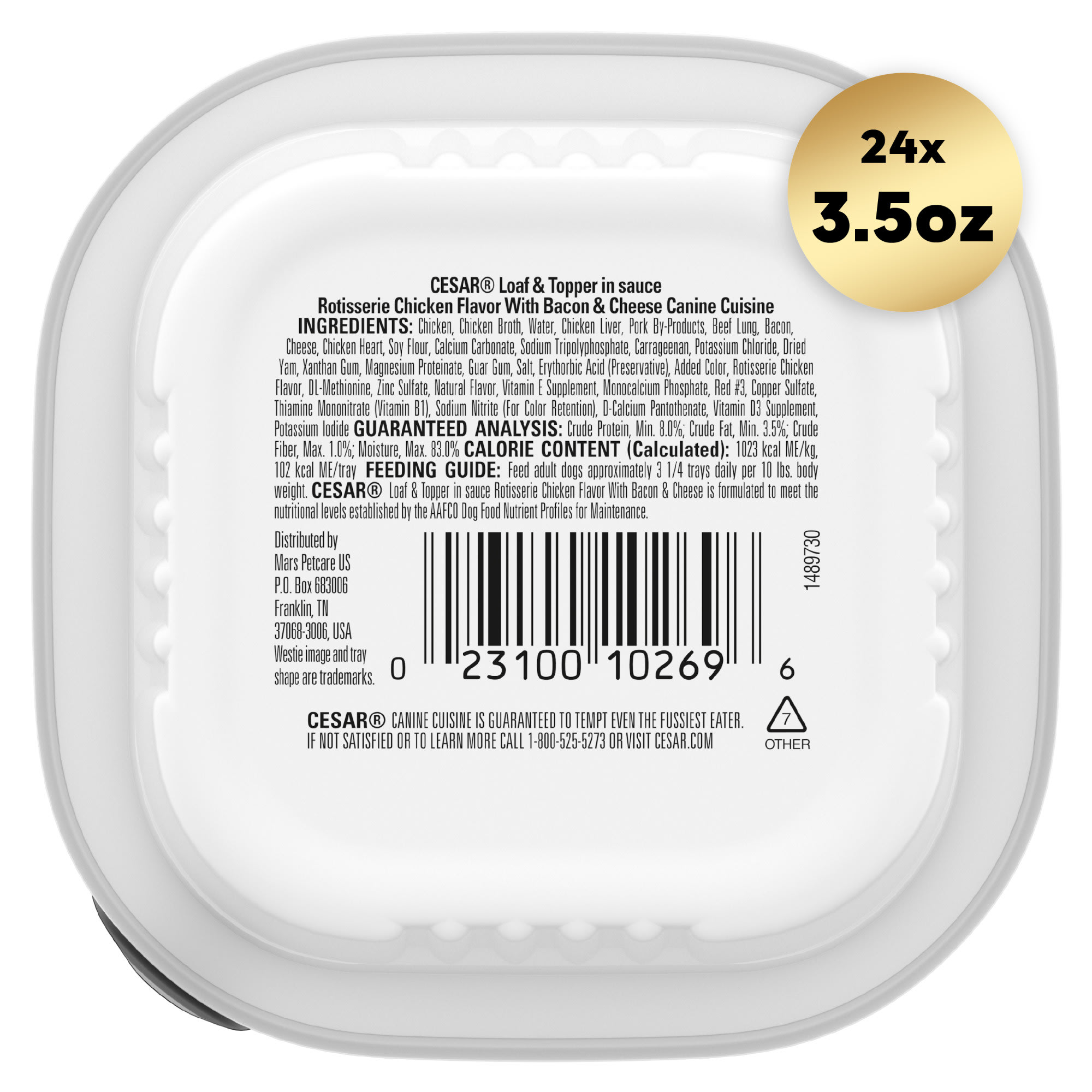 Cesar Loaf Topper in Sauce Rotisserie Chicken Flavor with Bacon Cheese Wet Dog Food 3.5 oz. Case of 24 Petco