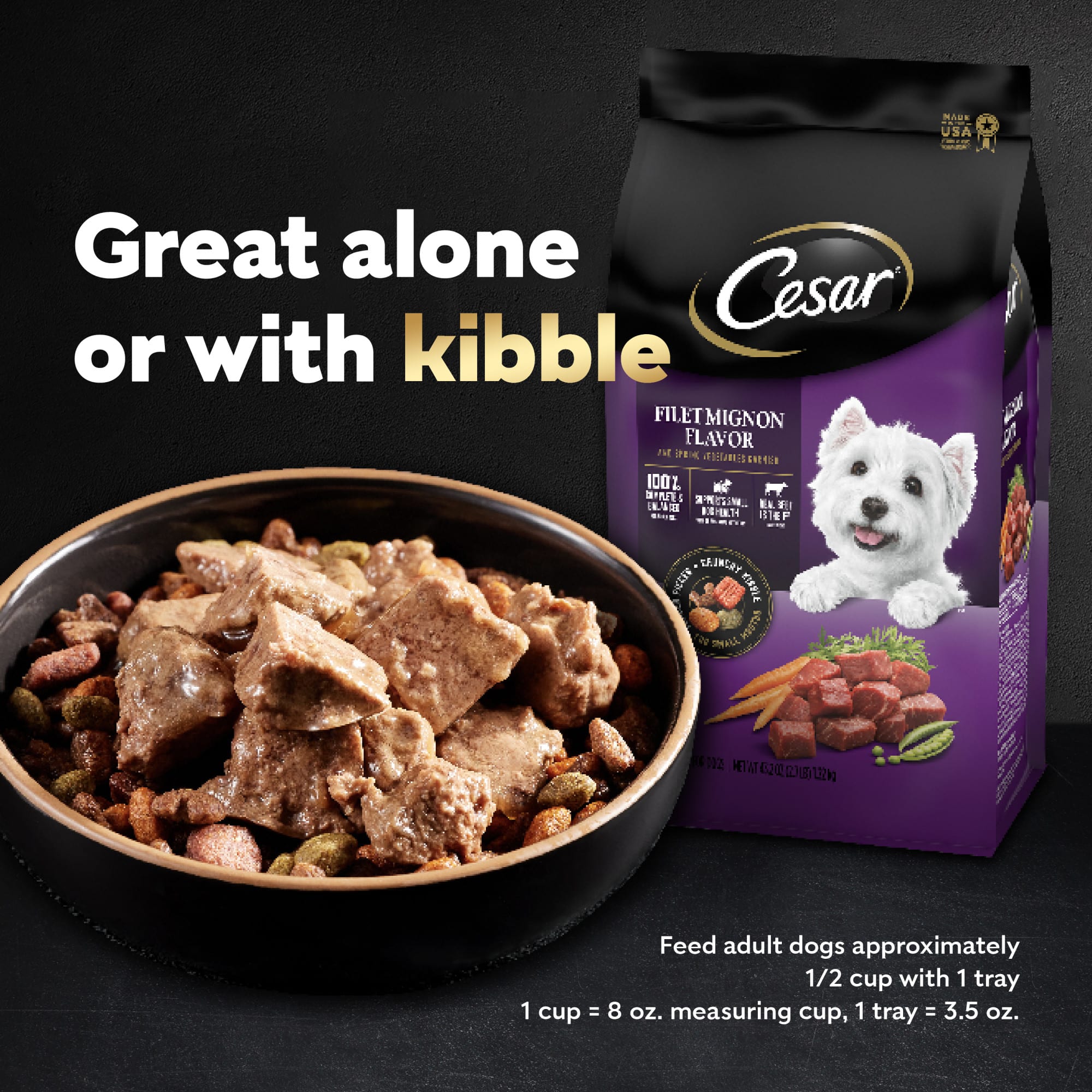 Cesar Loaf Topper in Sauce Rotisserie Chicken Flavor with Bacon Cheese Wet Dog Food 3.5 oz. Case of 24