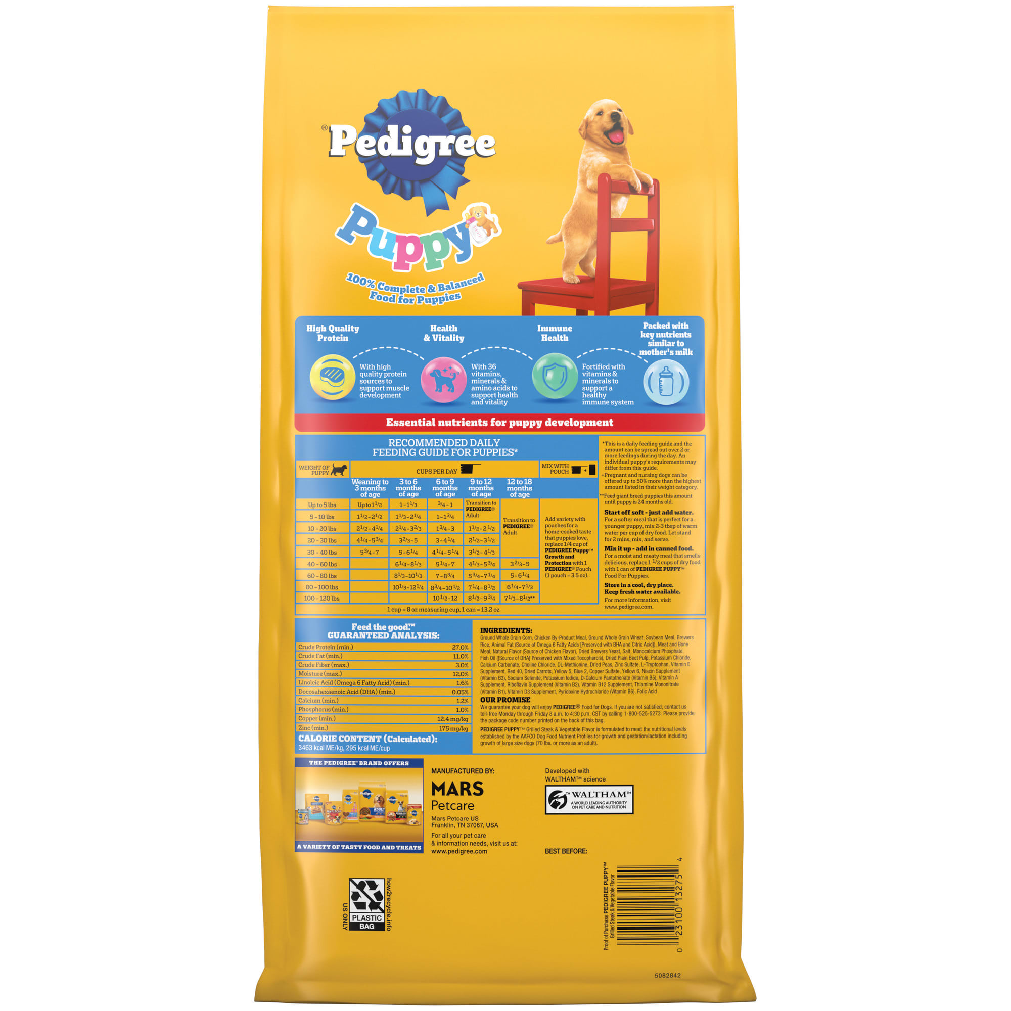 Pedigree Puppy Growth Protection Dry Dog Food Grilled Steak Vegetable Flavor 3.5 lb. Bag