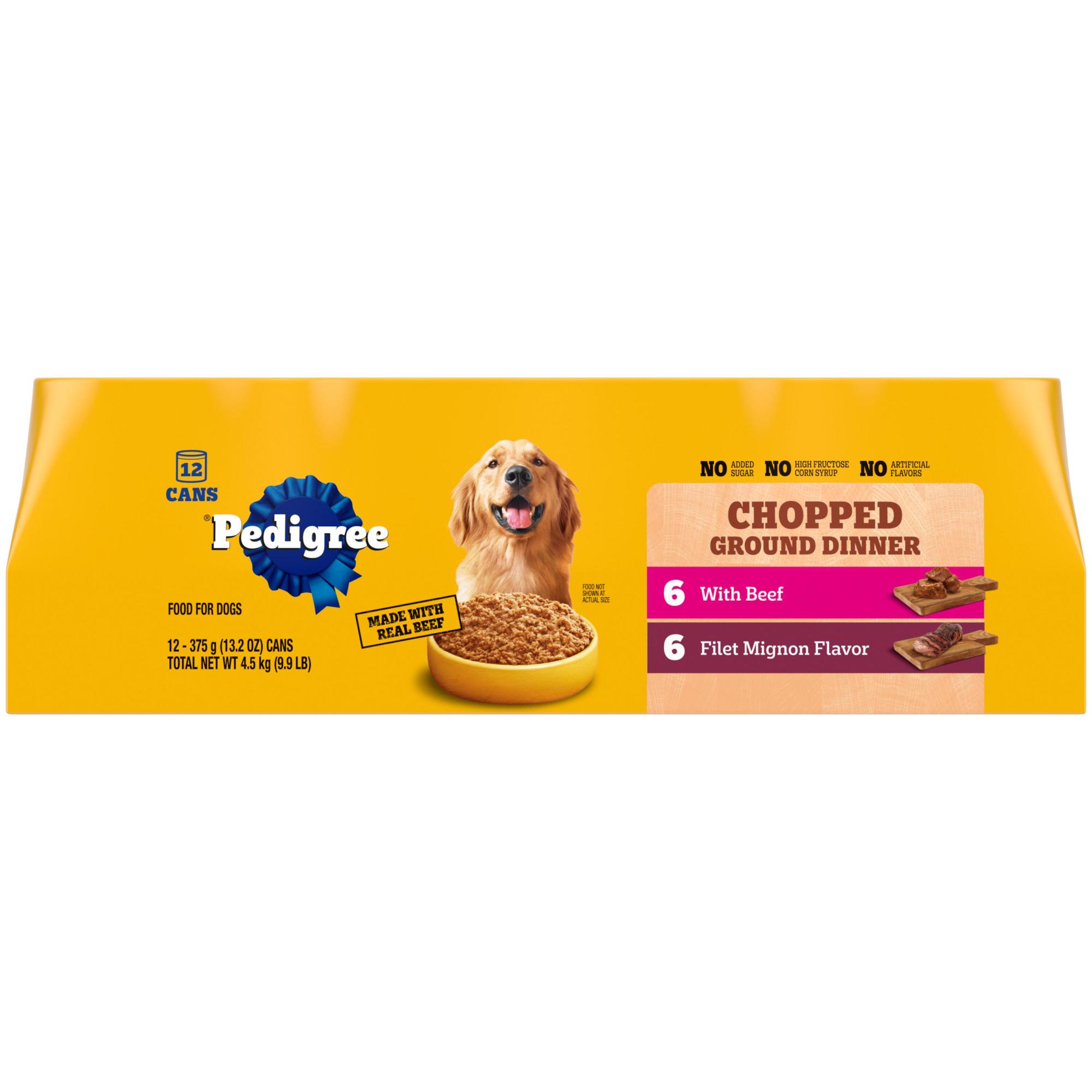 Pedigree Chopped Ground Dinner Adult Canned Soft Filet Mignon Flavor and With Beef Wet Dog Food Variety Pack 13.2 oz. Petco