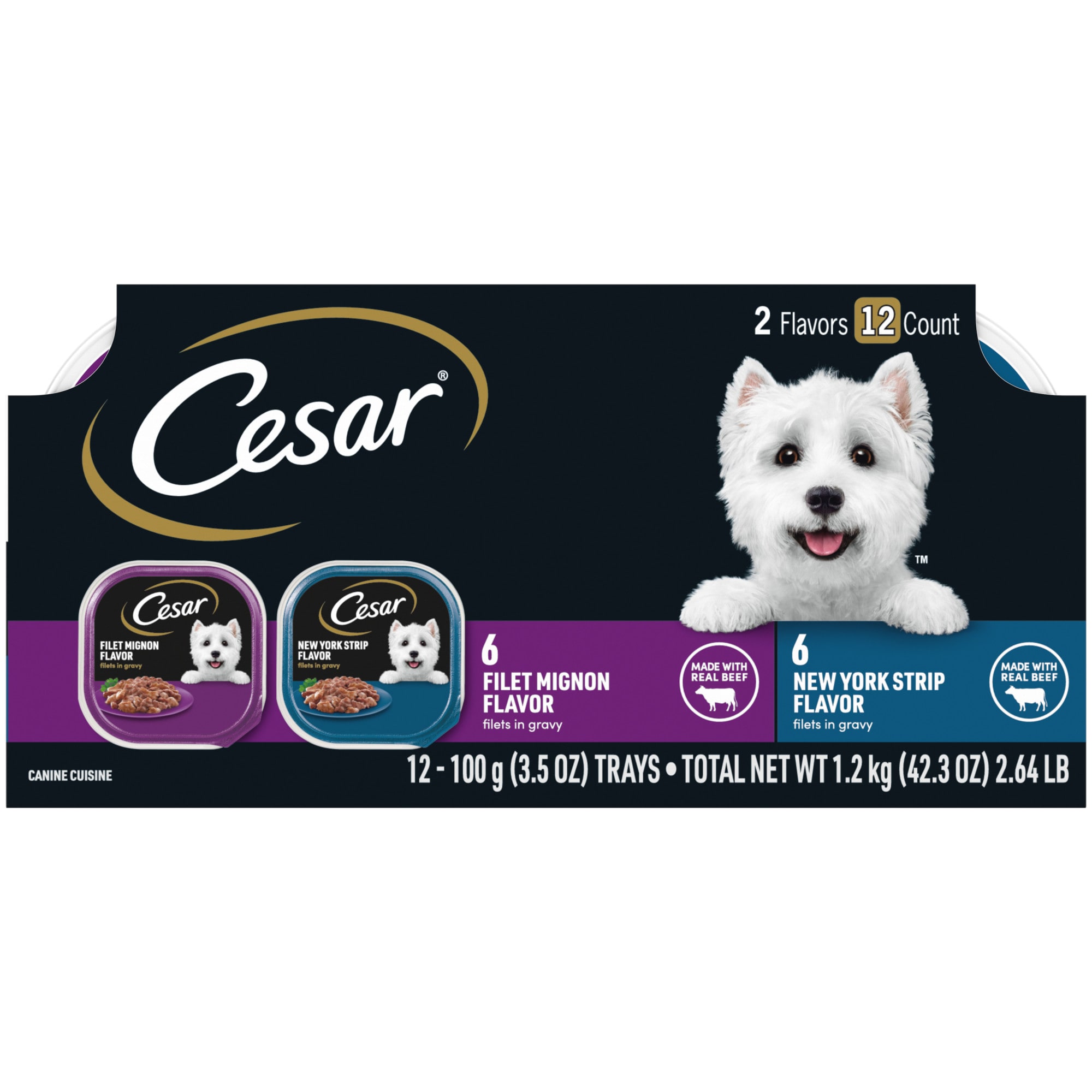 Cesar Filet Mignon and New York Strip Flavors in Gravy Adult Wet Dog Food Variety Pack 3.5 oz. Count of 12 Petco