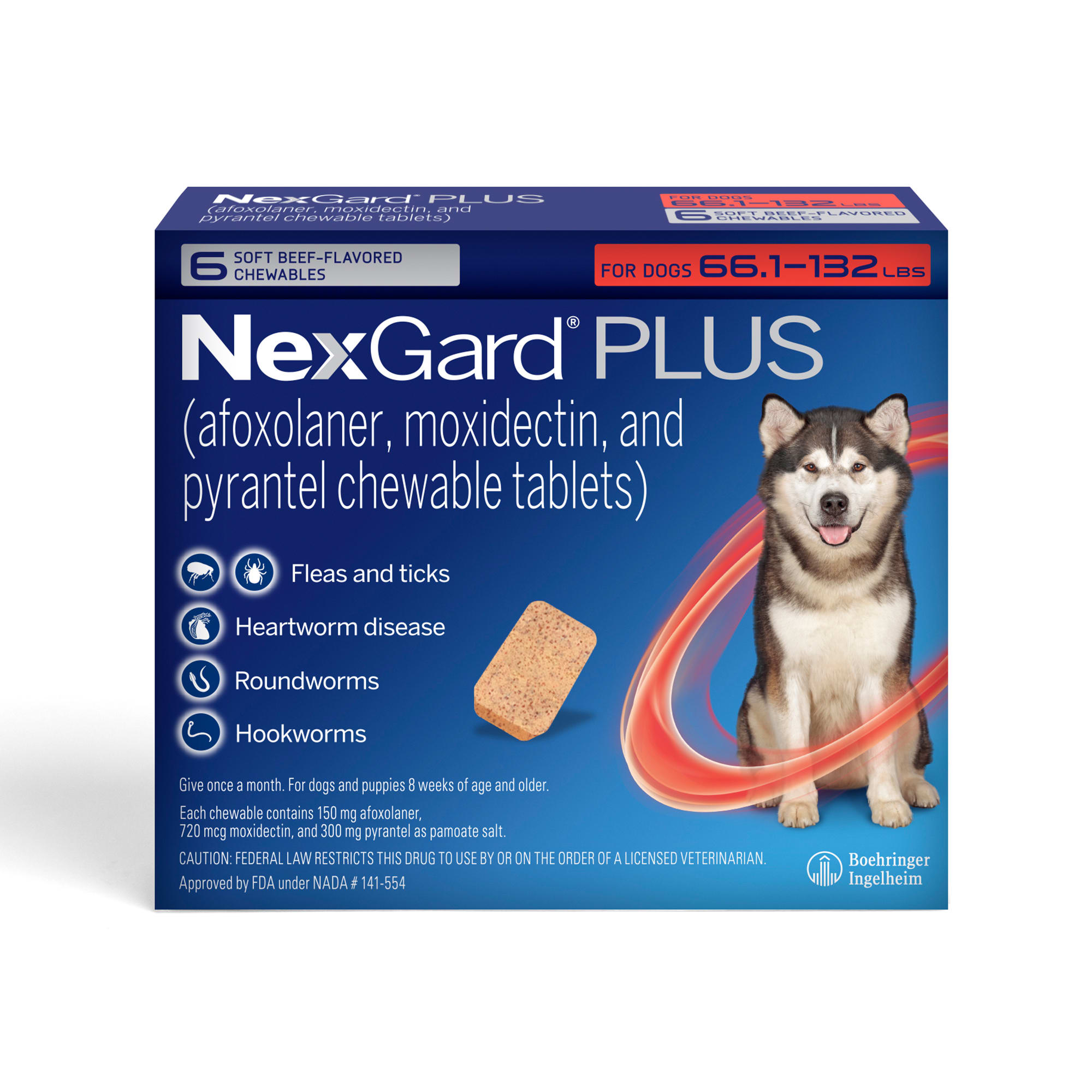 NexGard Plus Chew for Dogs 66.1 132lbs. Pack of 6 Petco