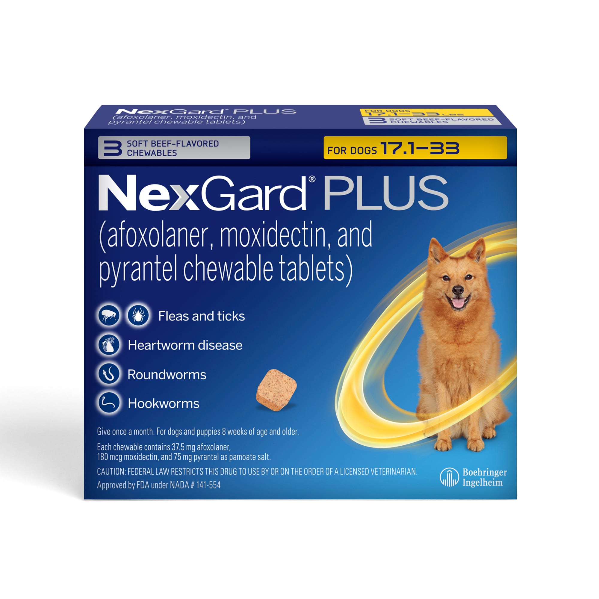 NexGard Plus Chew for Dogs 17.1 33lbs. Pack of 6