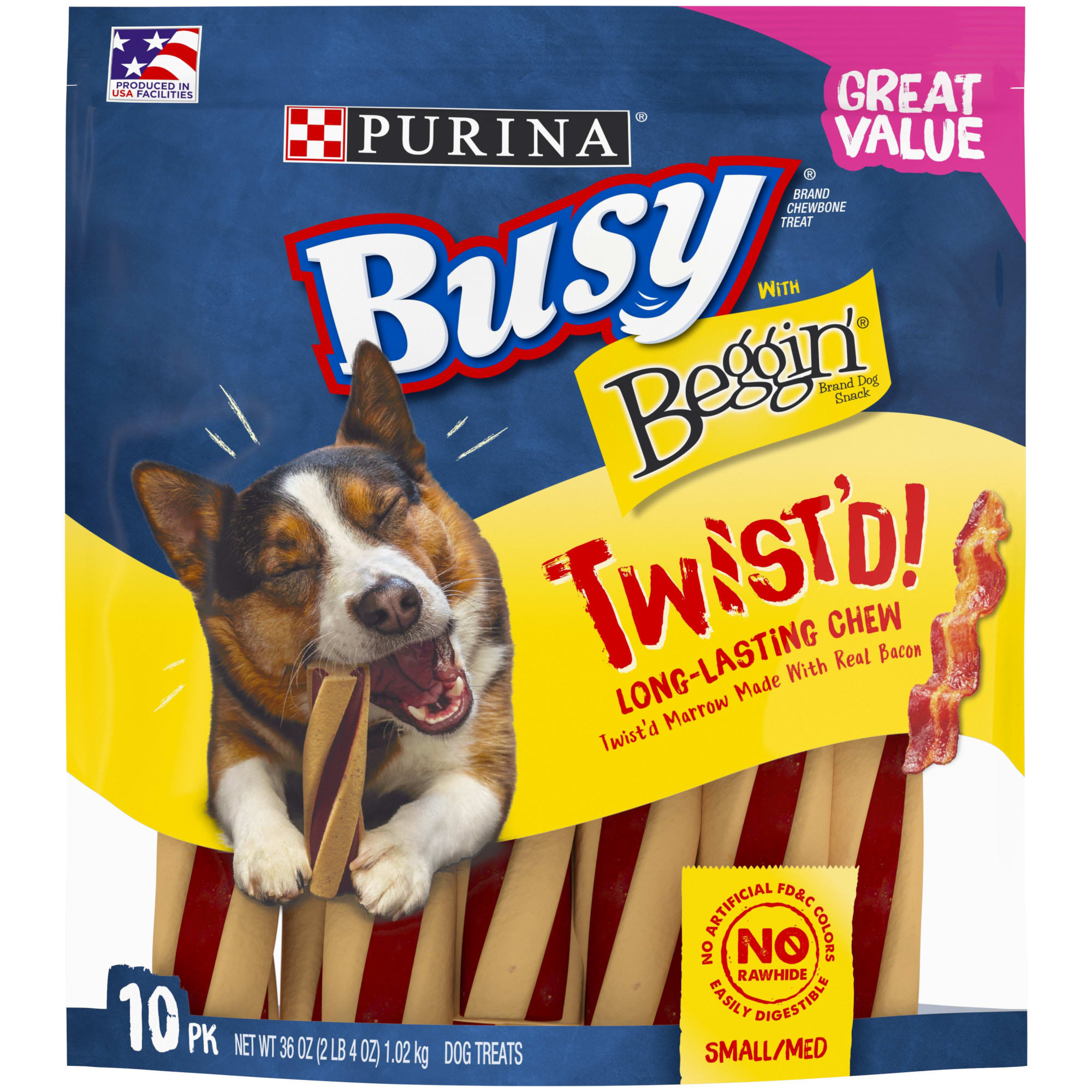 Busy Bone Beggin Twist d Bacon Flavor Dog Treats