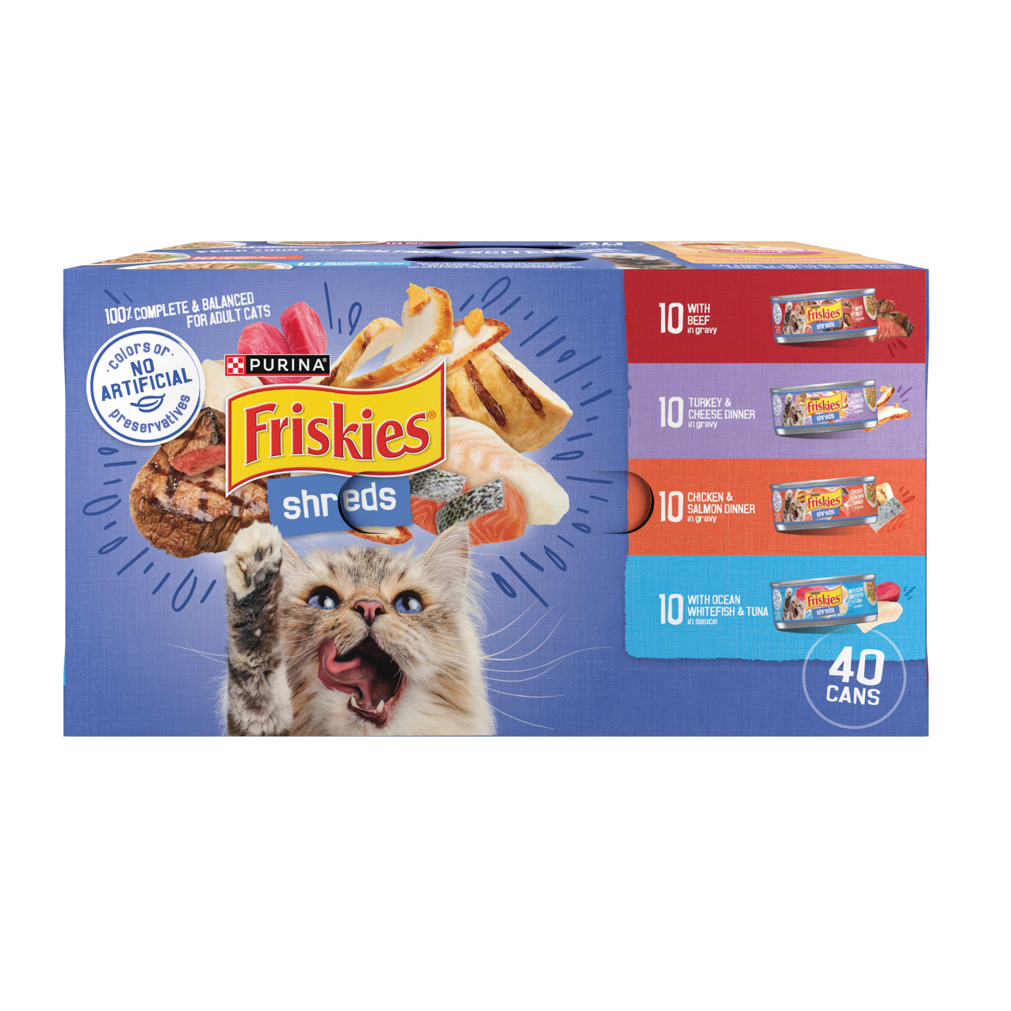 (Best Before Aug-2026)Purina Friskies Shreds Gravy Variety Pack  Wet Cat Food  5.5 oz Cans  40 Pack