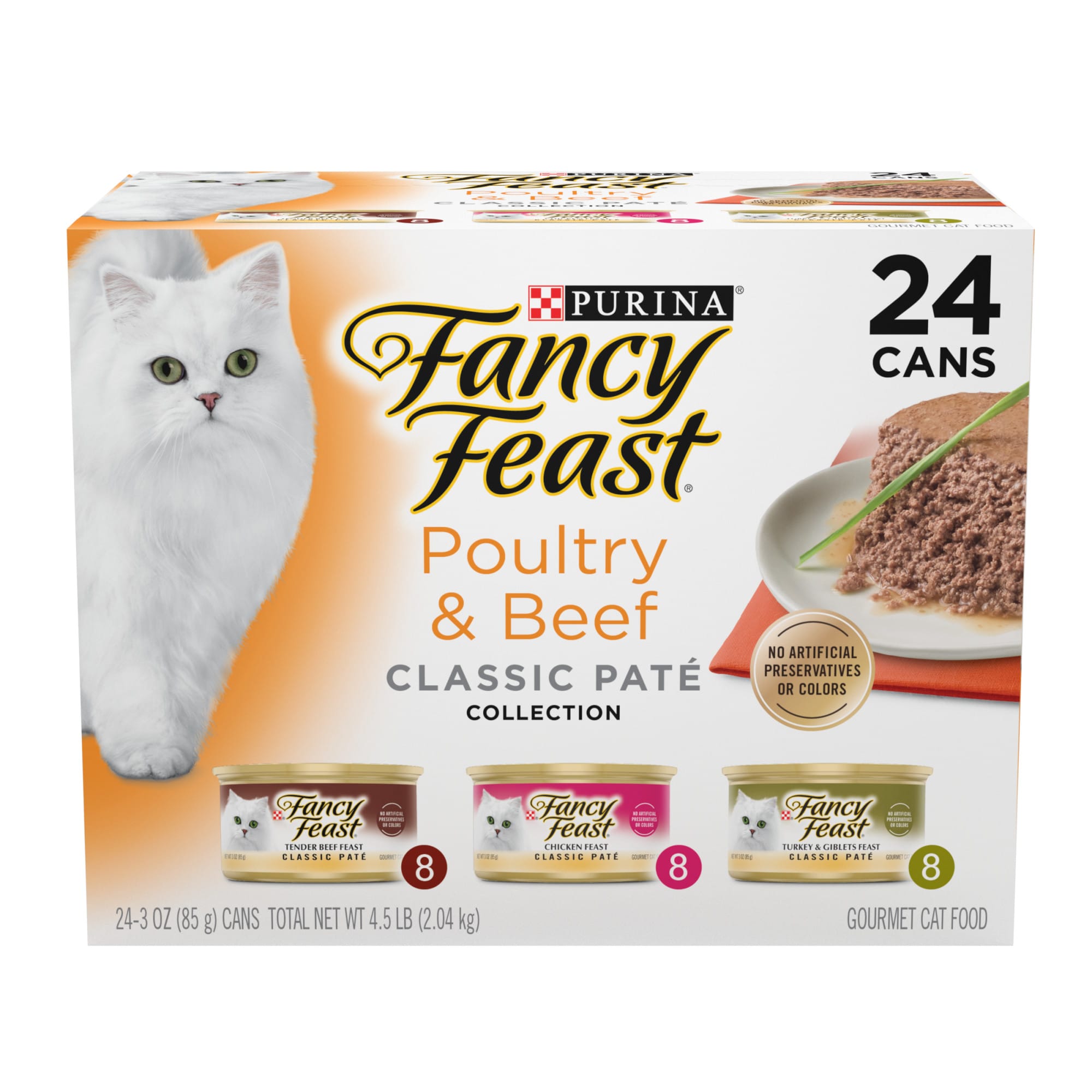 Fancy Feast Poultry and Beef Feast Classic Pate Collection Grain Free Wet Cat Food Variety Pack 3 oz. Count of 24