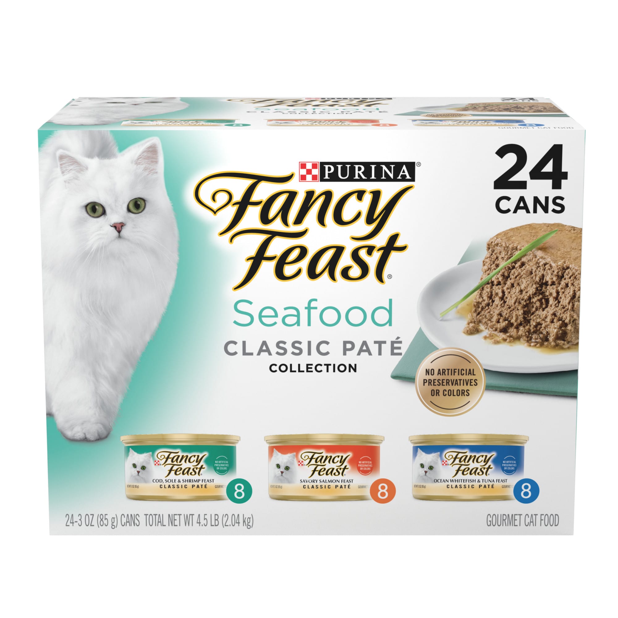 Fancy Feast Grain Free Seafood Classic Pate Collection Wet Cat Food Variety Pack, 3 oz., Count of 24