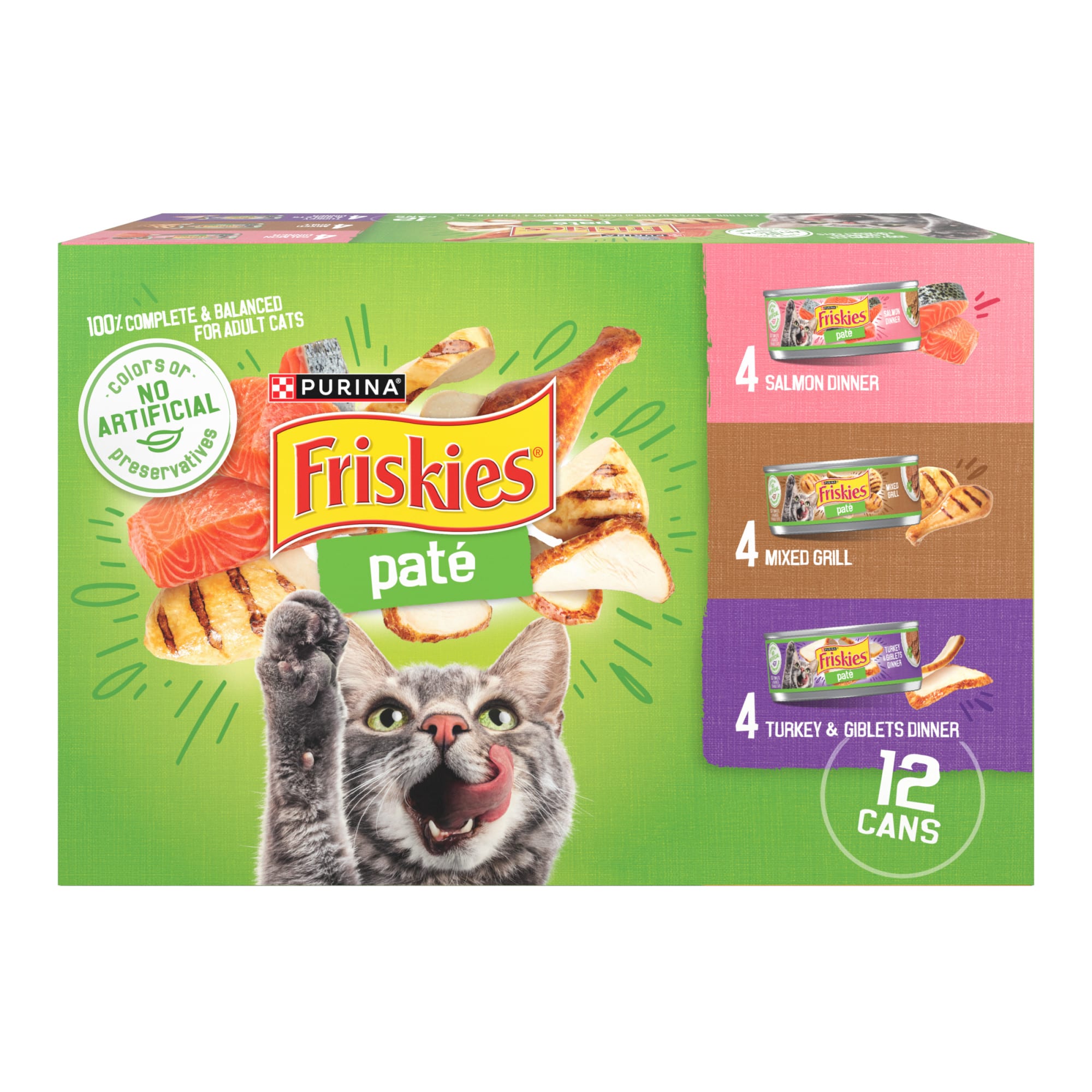 Friskies Pate Favorites Salmon Turkey and Giblets and Mixed Grill