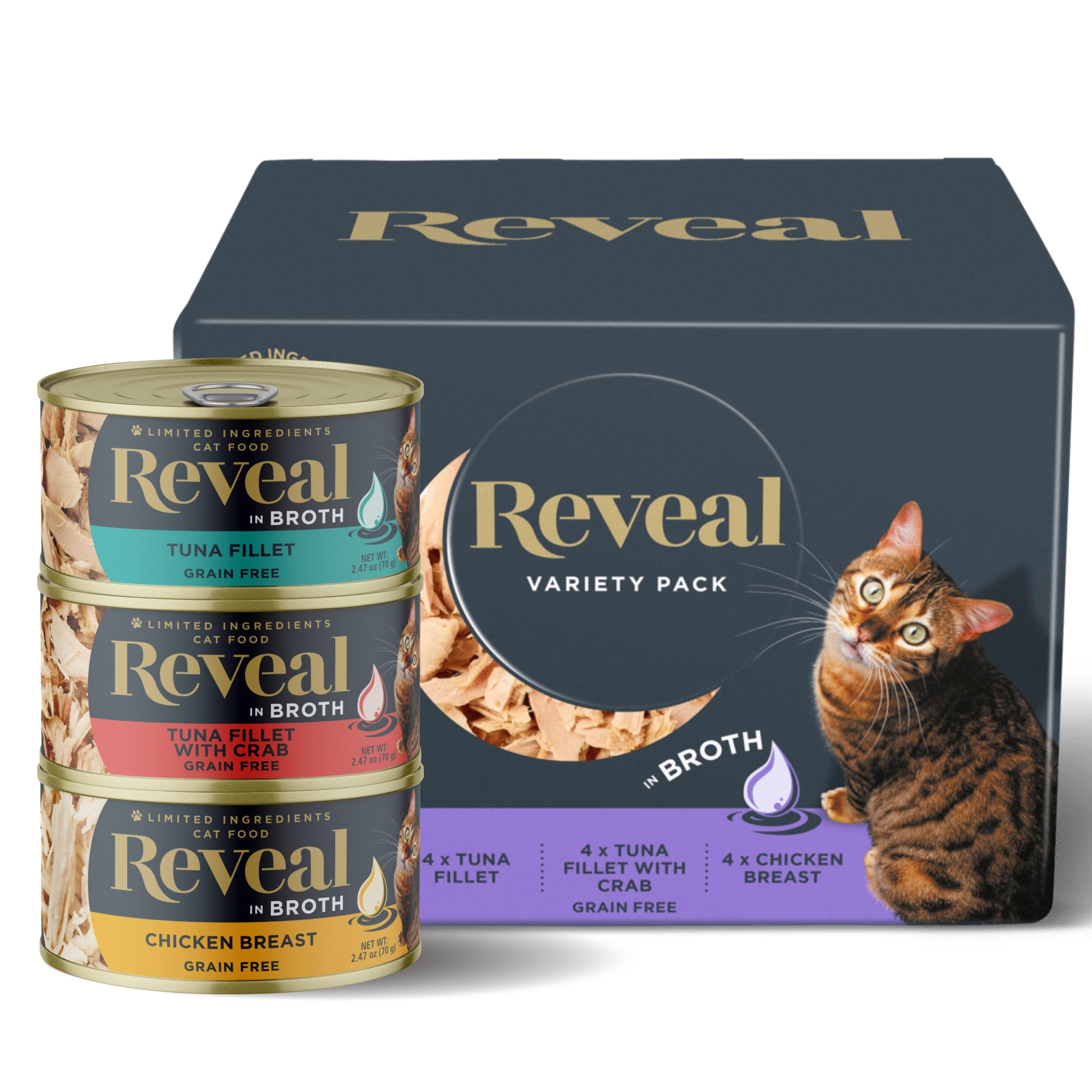 Reveal Limited Ingredient Natural Grain Free Fish and Chicken Flavors Wet Canned Cat Food Variety Pack 2.47 oz. Count of 12 Petco