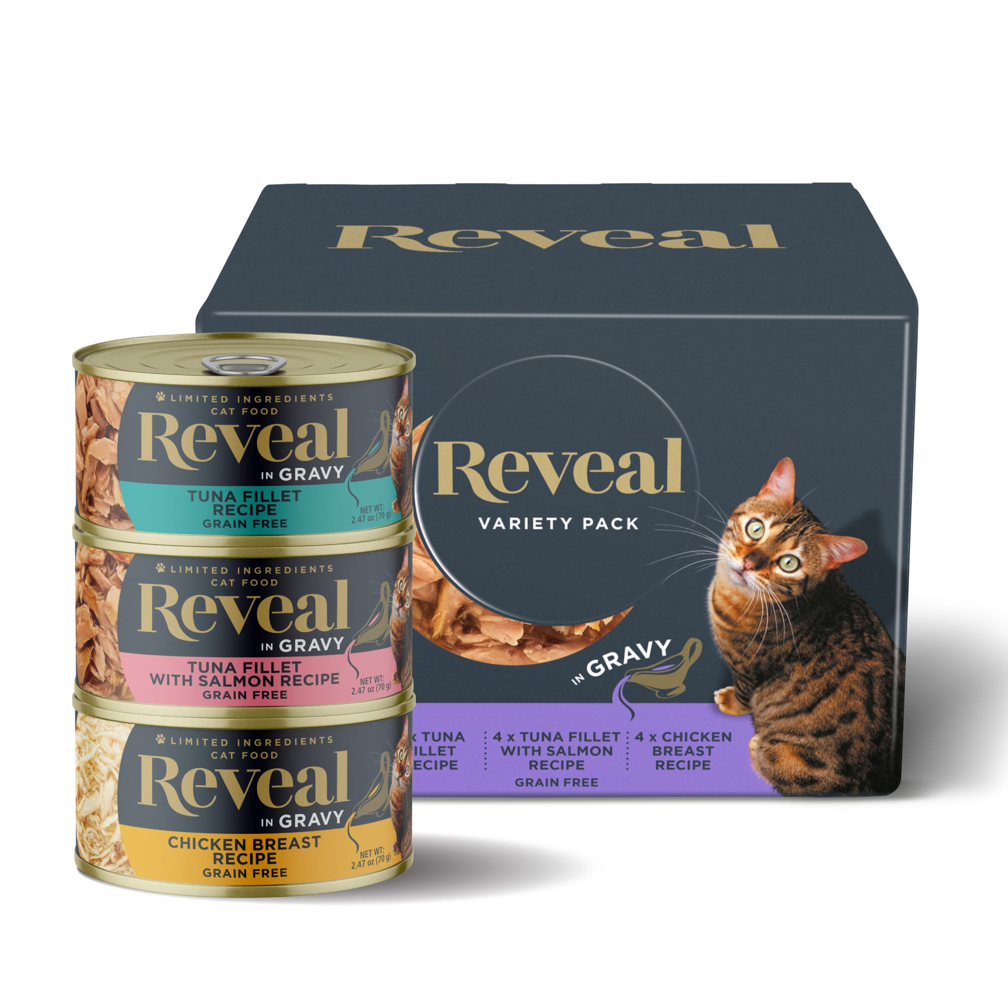 Reveal Limited Ingredient Natural Grain Free Fish and Chicken Flavors in Gravy Wet Cat Food Variety Pack 2.47 oz. Count of 12