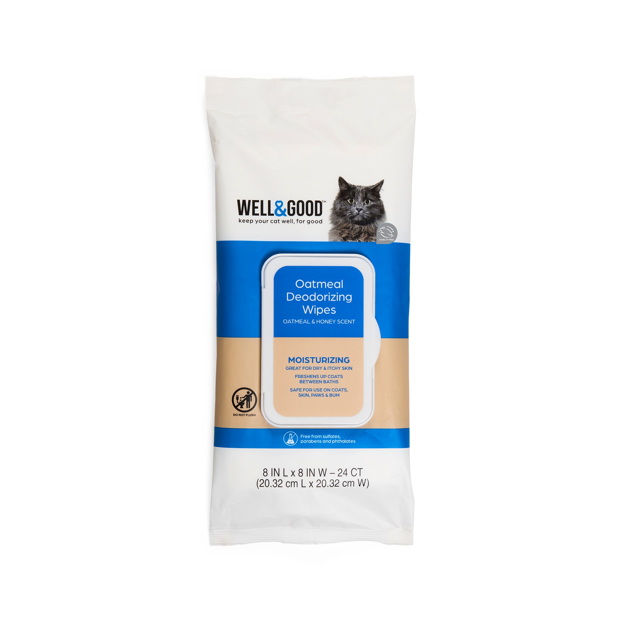 Well Good Honey Oatmeal Cat Deodorizing Wipes 24 Count