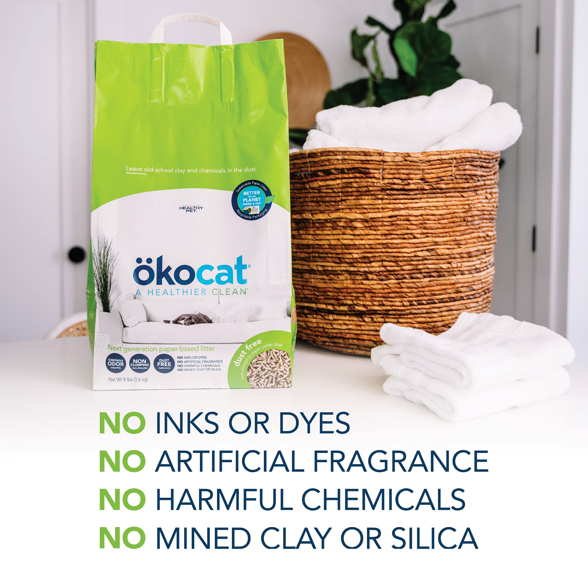 Okocat Dust Free Non-Clumping Paper Pellet Cat Litter, lbs