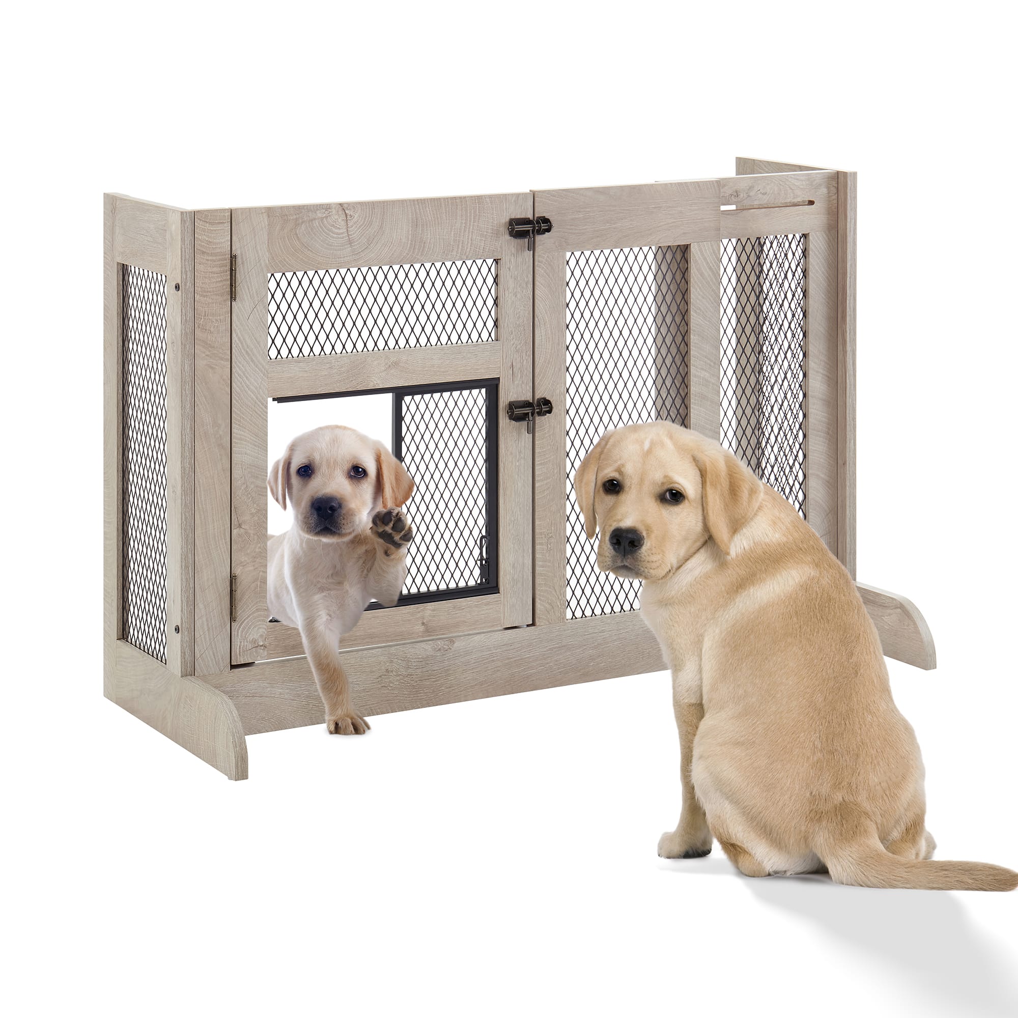 UniPaws Grey Adjustable Dog Gate with Cat Door & Mesh