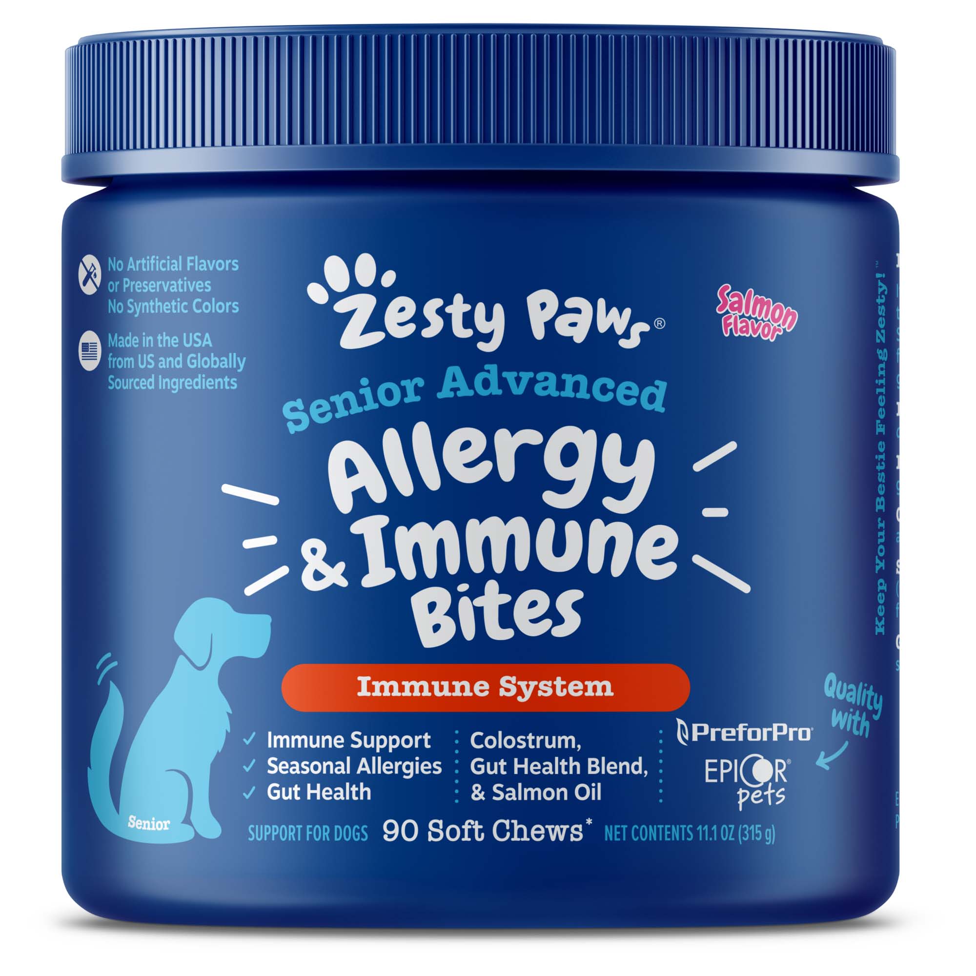 Zesty Paws Senior Advanced Salmon Allergy Immune Bites for Dogs Count of 90 Petco