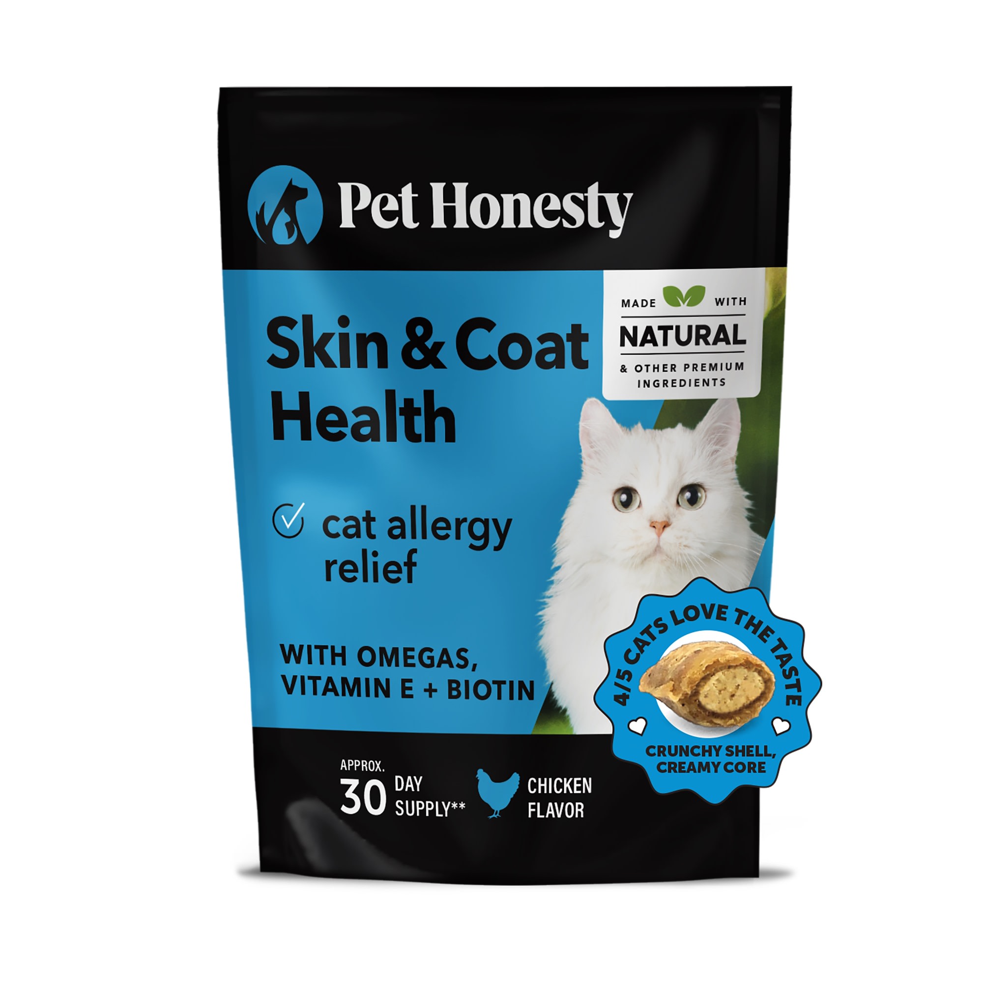 Pet Honesty Skin Coat Health Chews Allergy Relief of Itchy Skin Supplement for Cats 3.7 oz. Count of 30