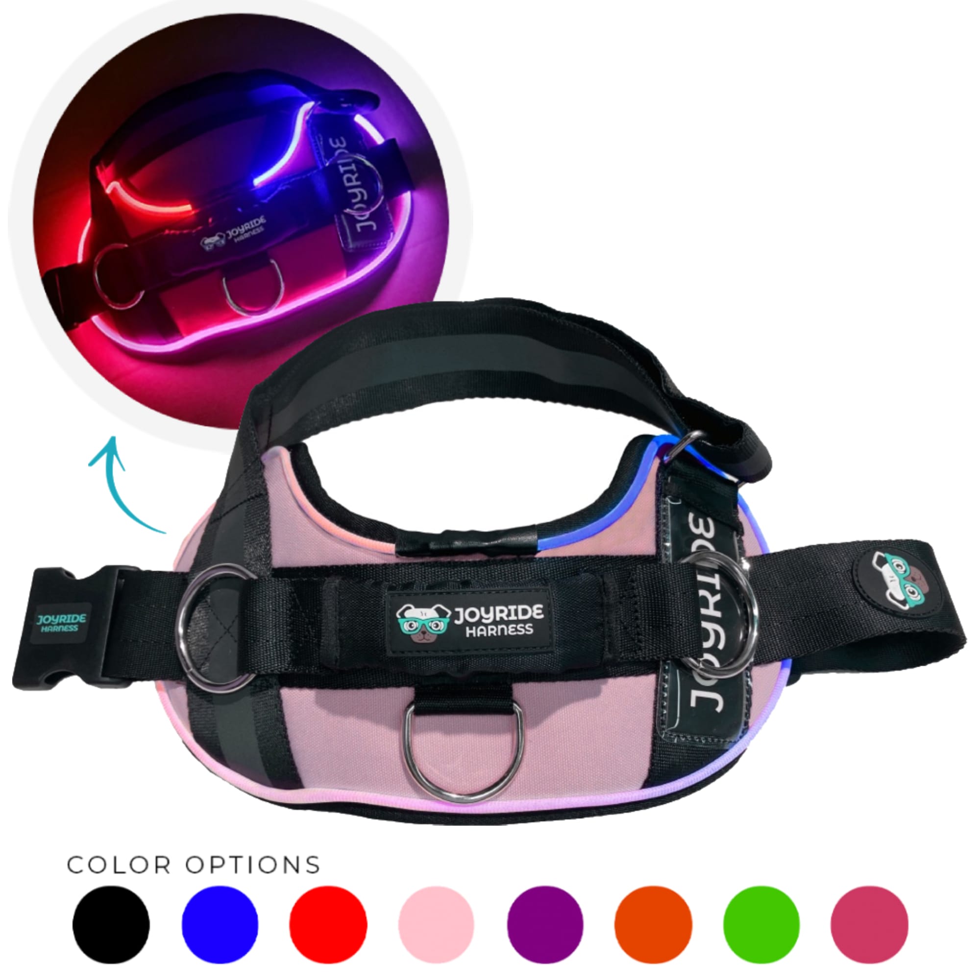 Joyride Harness Pink 2.0 LED Light Up Dog Harness, XSmall Petco