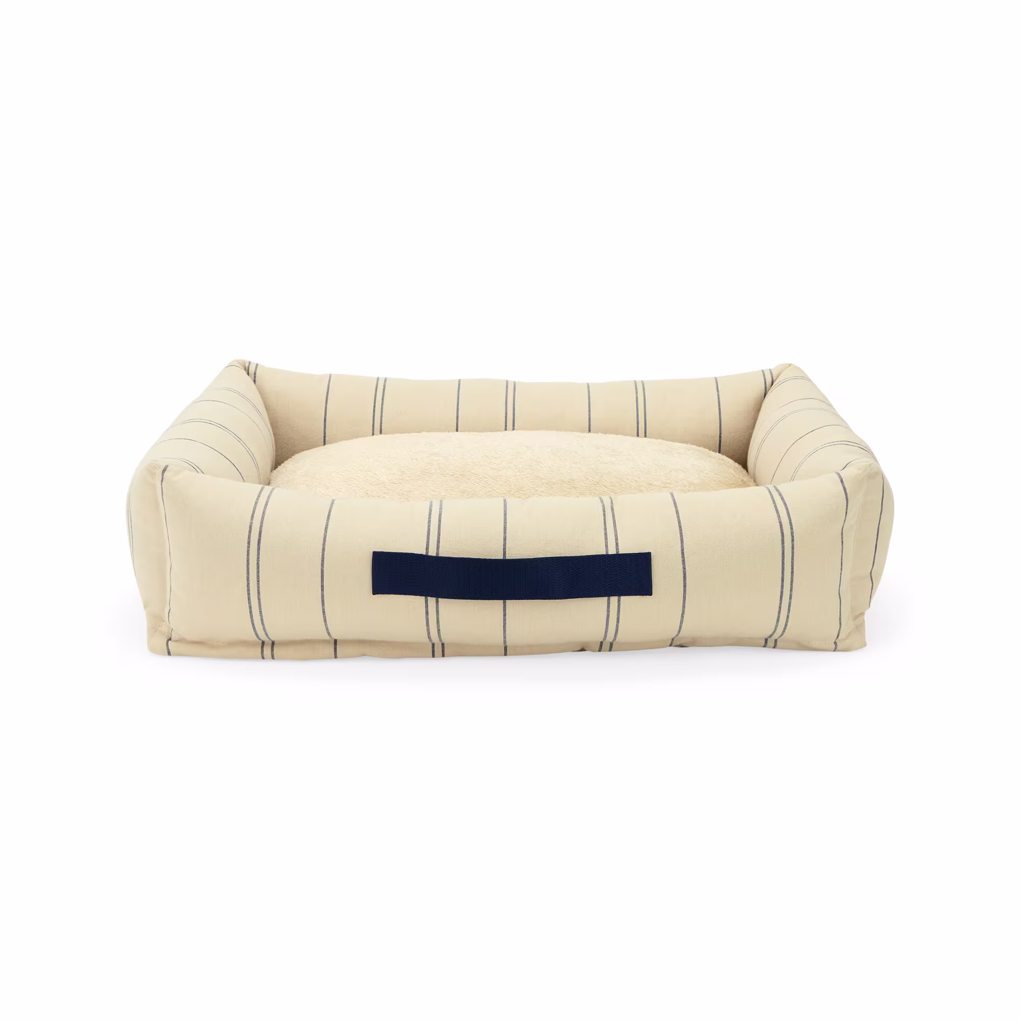 EveryYay Stripe Cuddler Dog Bed, 32" L X 26" W X 8" H, Tan/Navy
