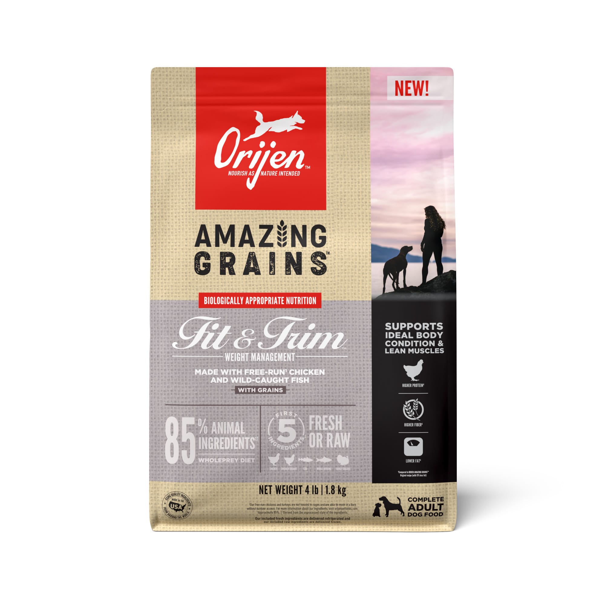 Orijen Amazing Grains Dry Dog Food Fit Trim 22.5 lb