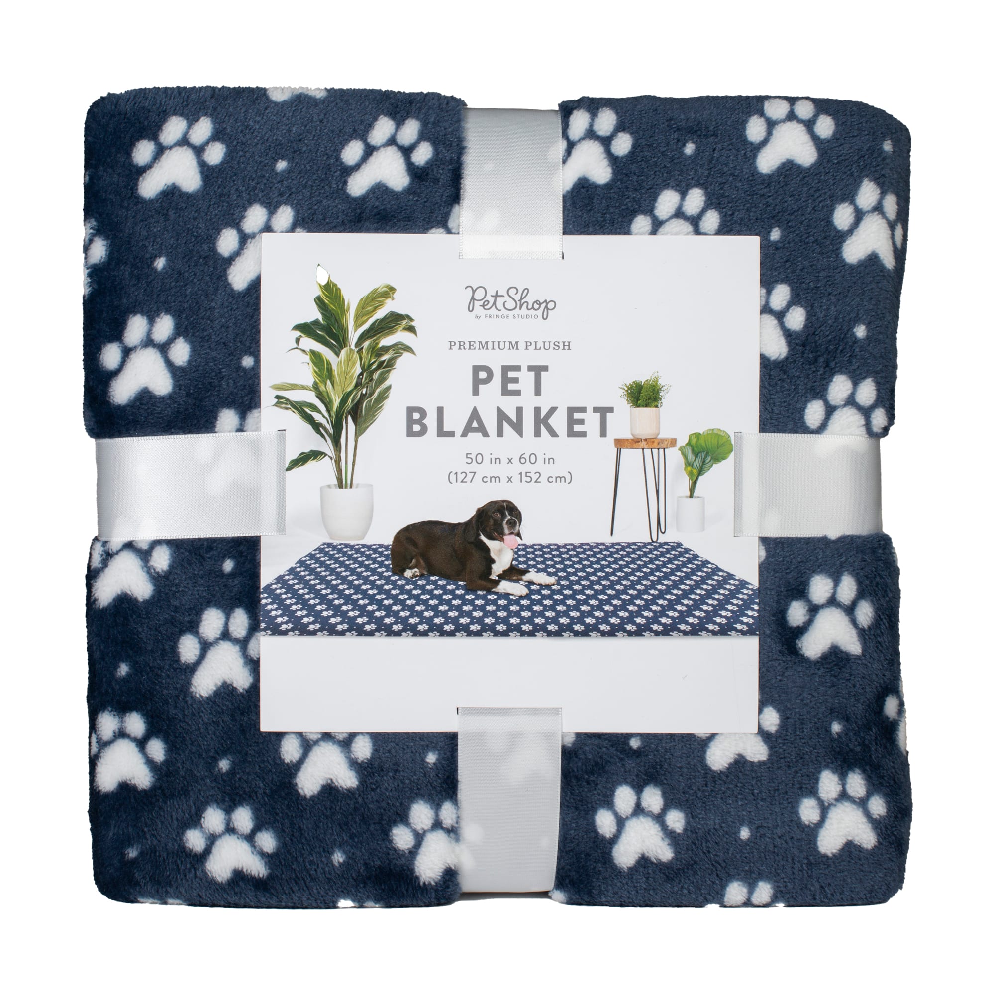 PetShop by Fringe Studio Paw Dot Pet Blanket 50 W X 60 H Navy Blue