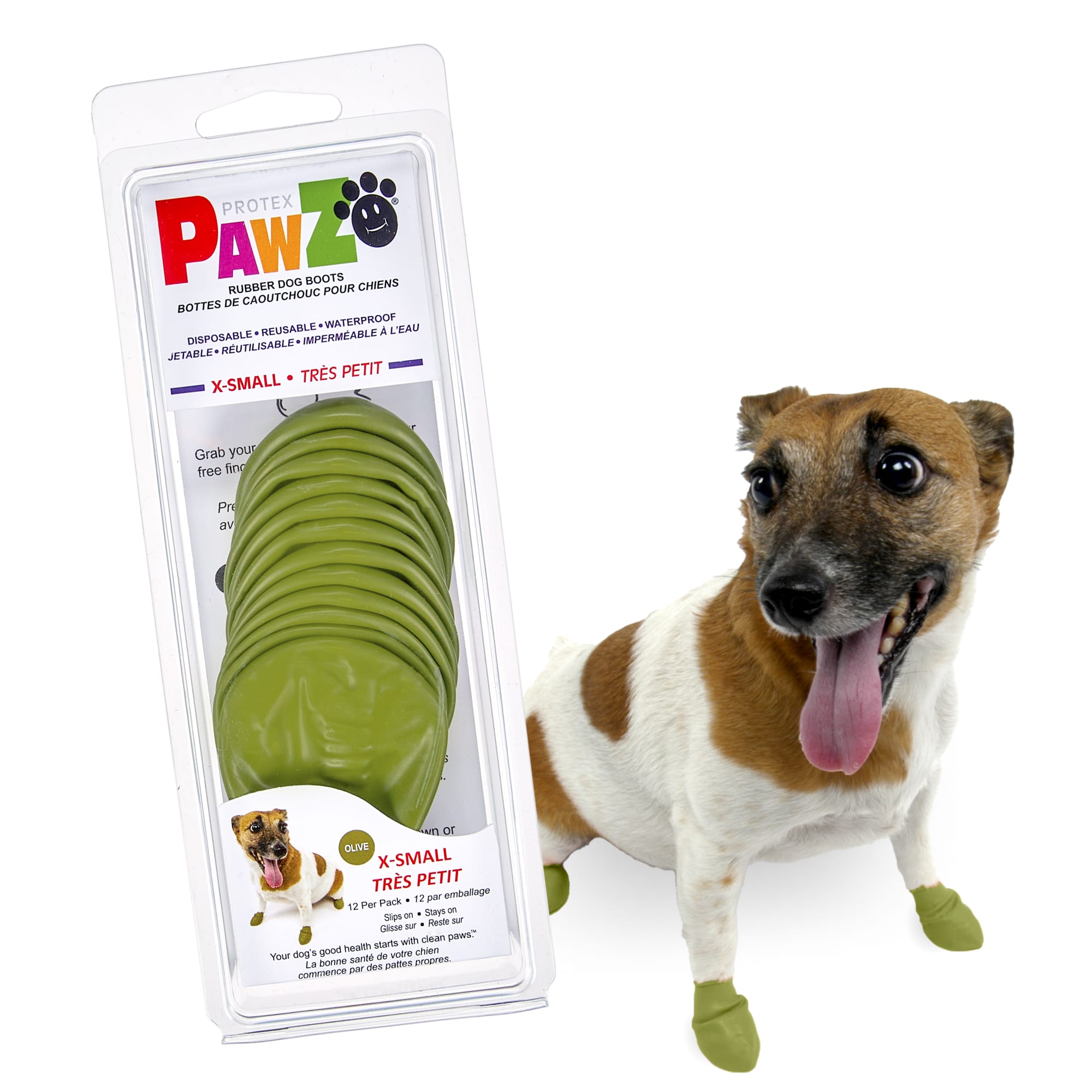 PAWZ Olive Green Rubber Dog Boots, X-Small Petco
