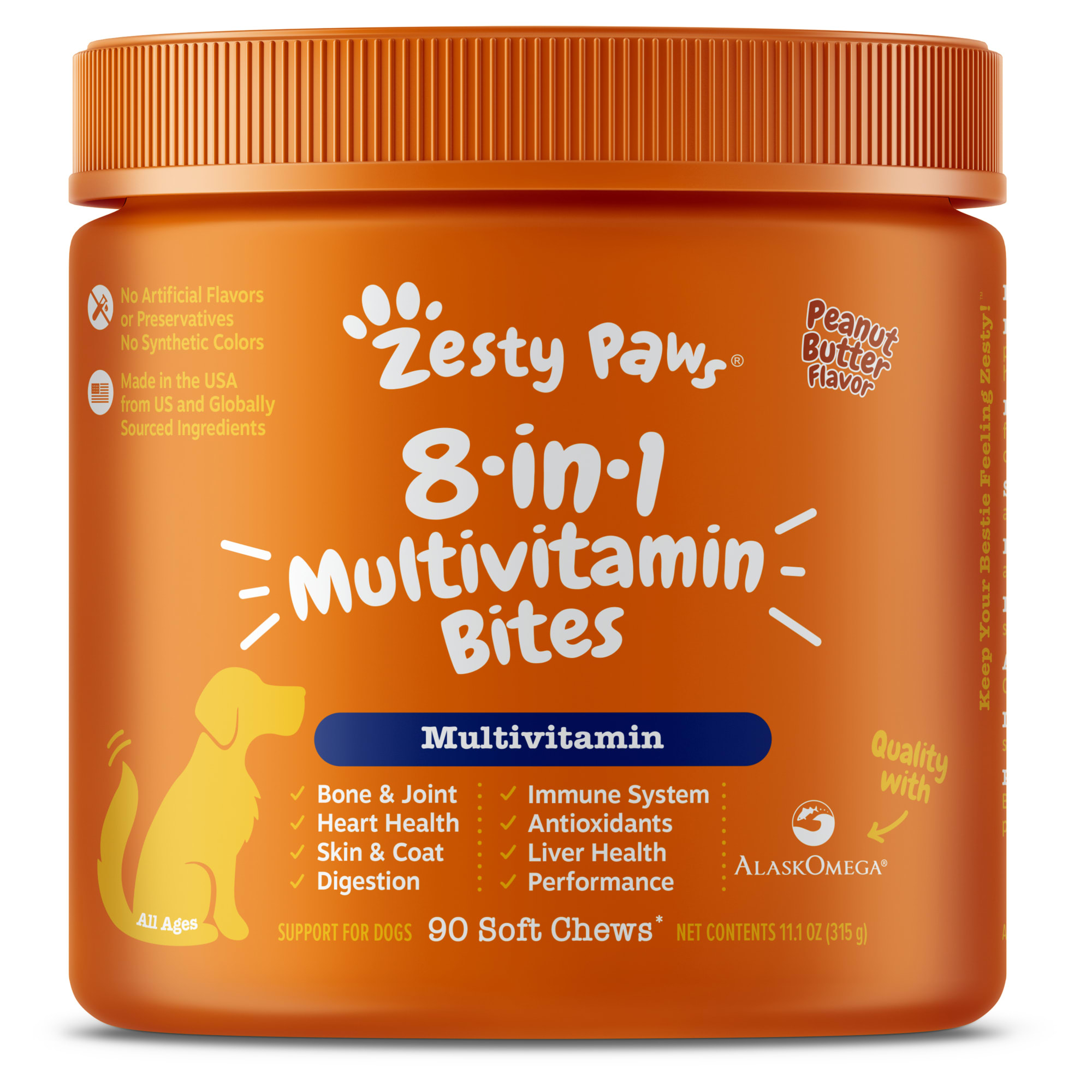 Zesty Paws Peanut Butter 8-in-1 Multivitamin Bites for Dogs, 11.1 oz ...