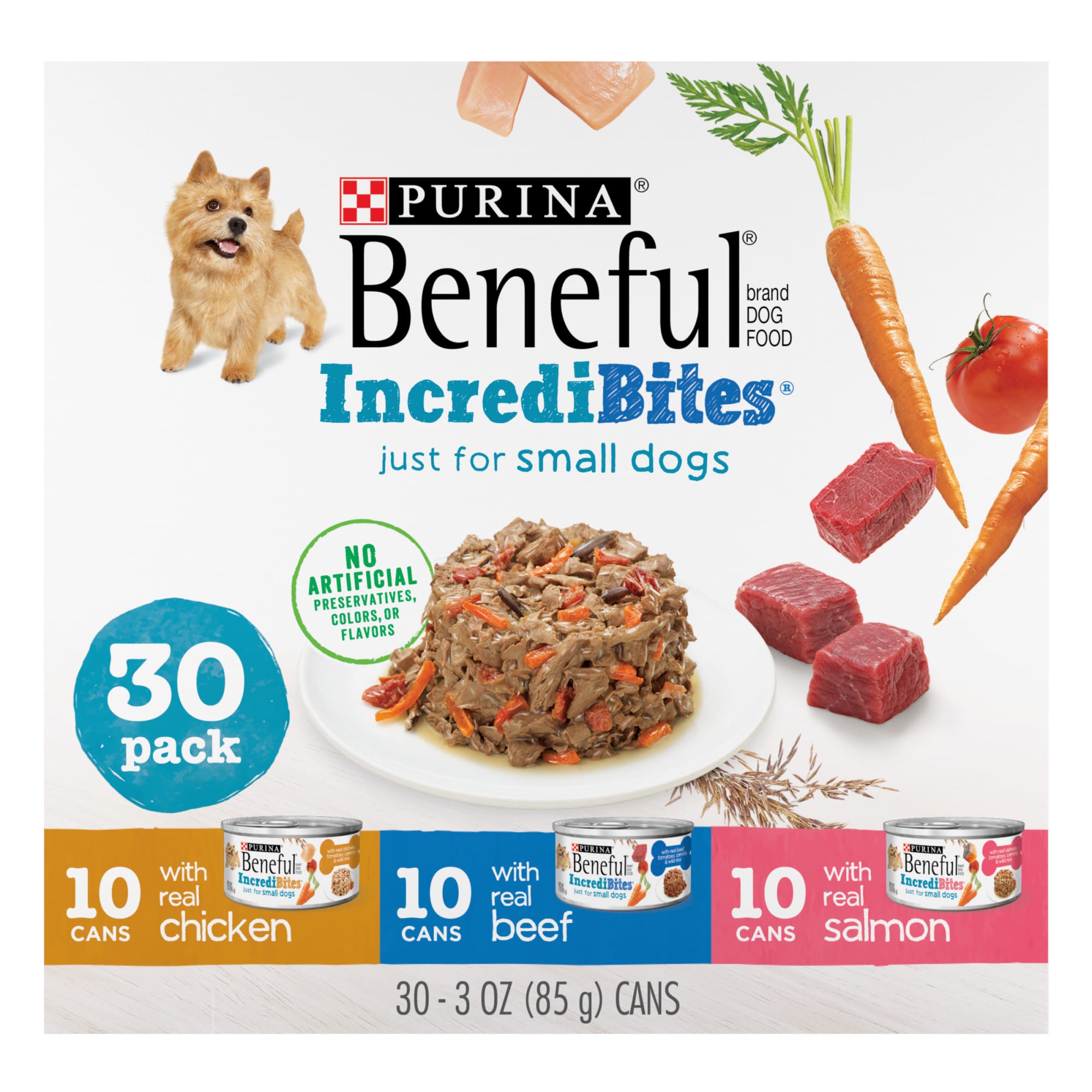 Purina Beneful Incredibites Wet Dog Food for Small Dogs High Protein Variety Pack  3 oz Cans (30 Pack)